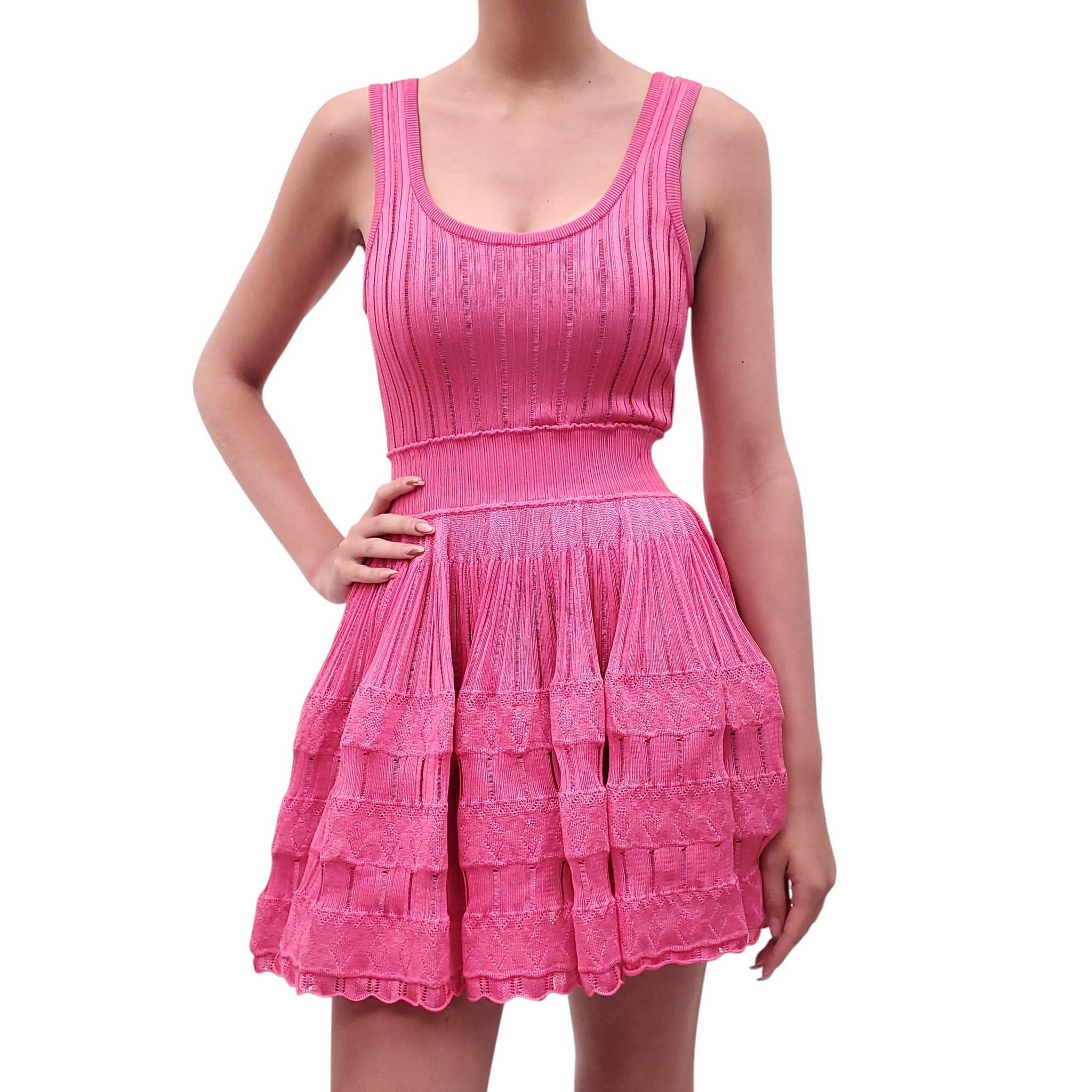 ALAÏA PINK KNIT 'CRINOLINE' MINI DRESS - SIZE S