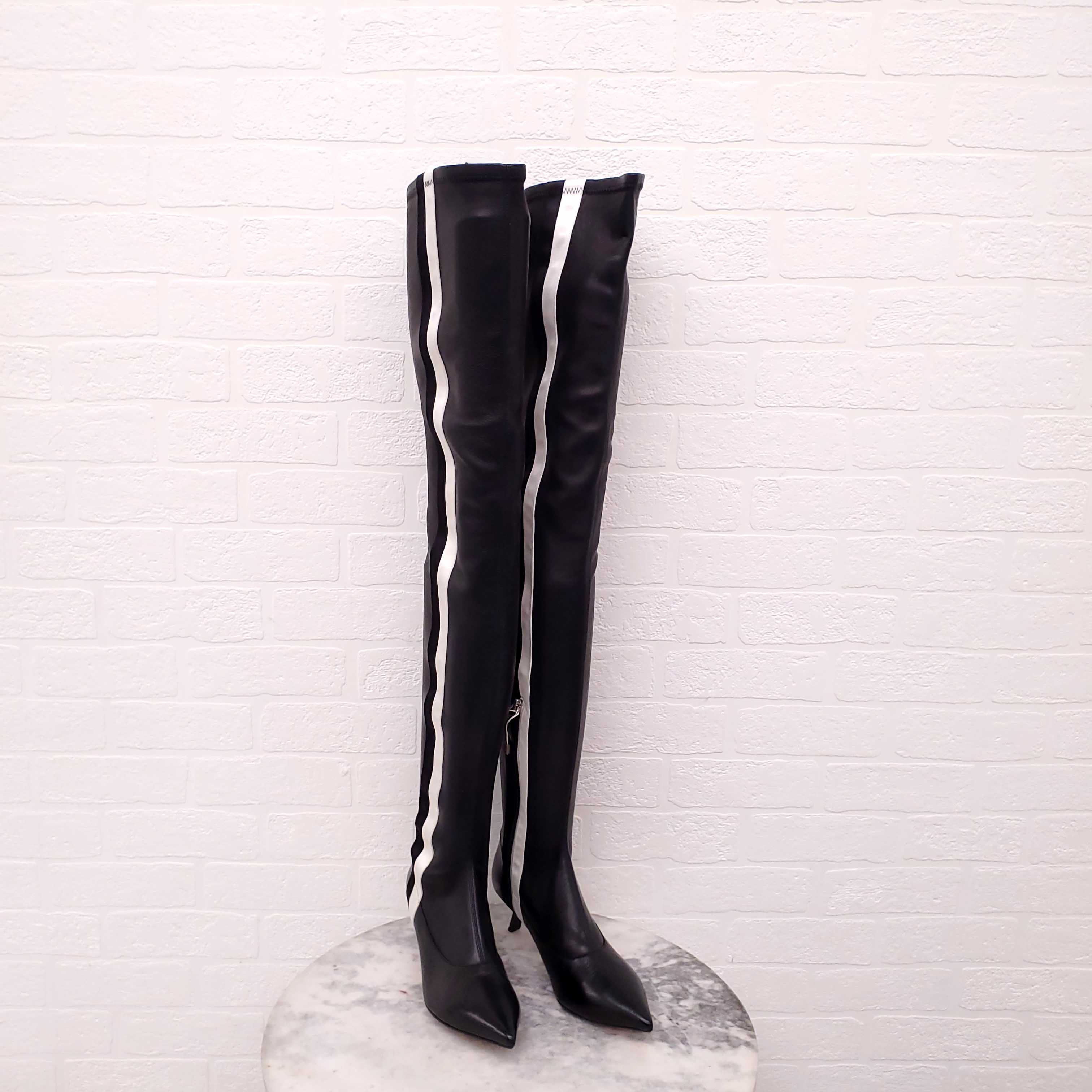 ALCHIMIA DI BALLIN LEATHER KNEE HIGH BOOTS WITH SATIN RIBBON DETAIL - SIZE 38