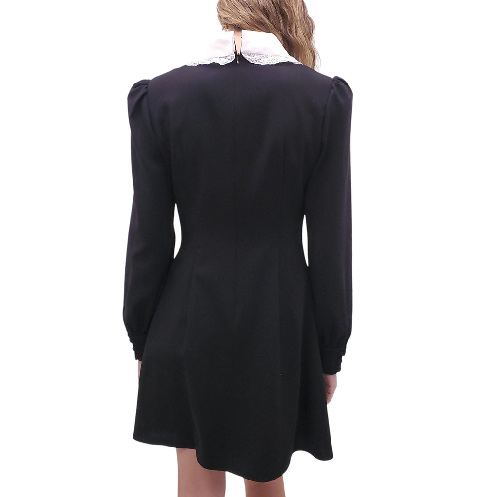 ALESSANDRA RICH BLACK DRESS WITH COLLAR AND CRYSTAL BUTTONS - SIZE 46