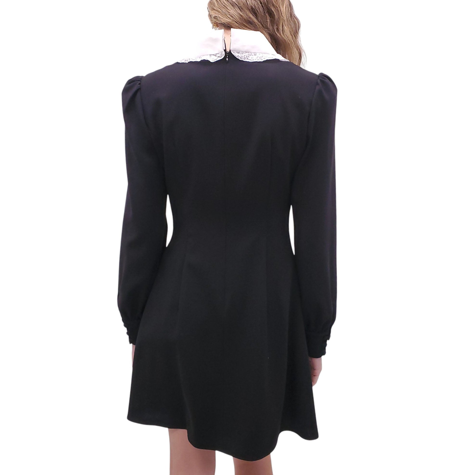 ALESSANDRA RICH BLACK DRESS WITH COLLAR AND CRYSTAL BUTTONS - SIZE 46