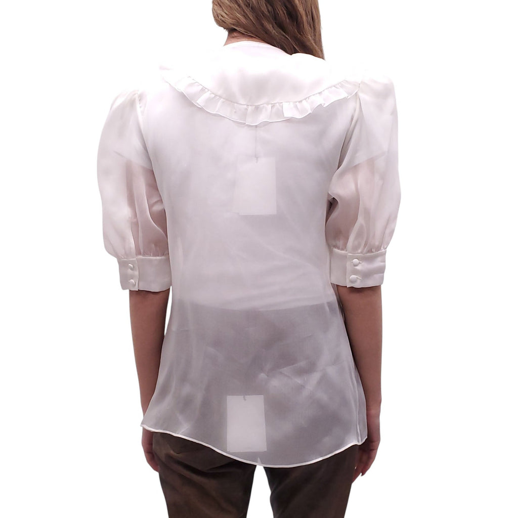 ALESSANDRA RICH FLORAL APPLIQUÉ CREAM BLOUSE - SIZE 44 (FITS SMALL)