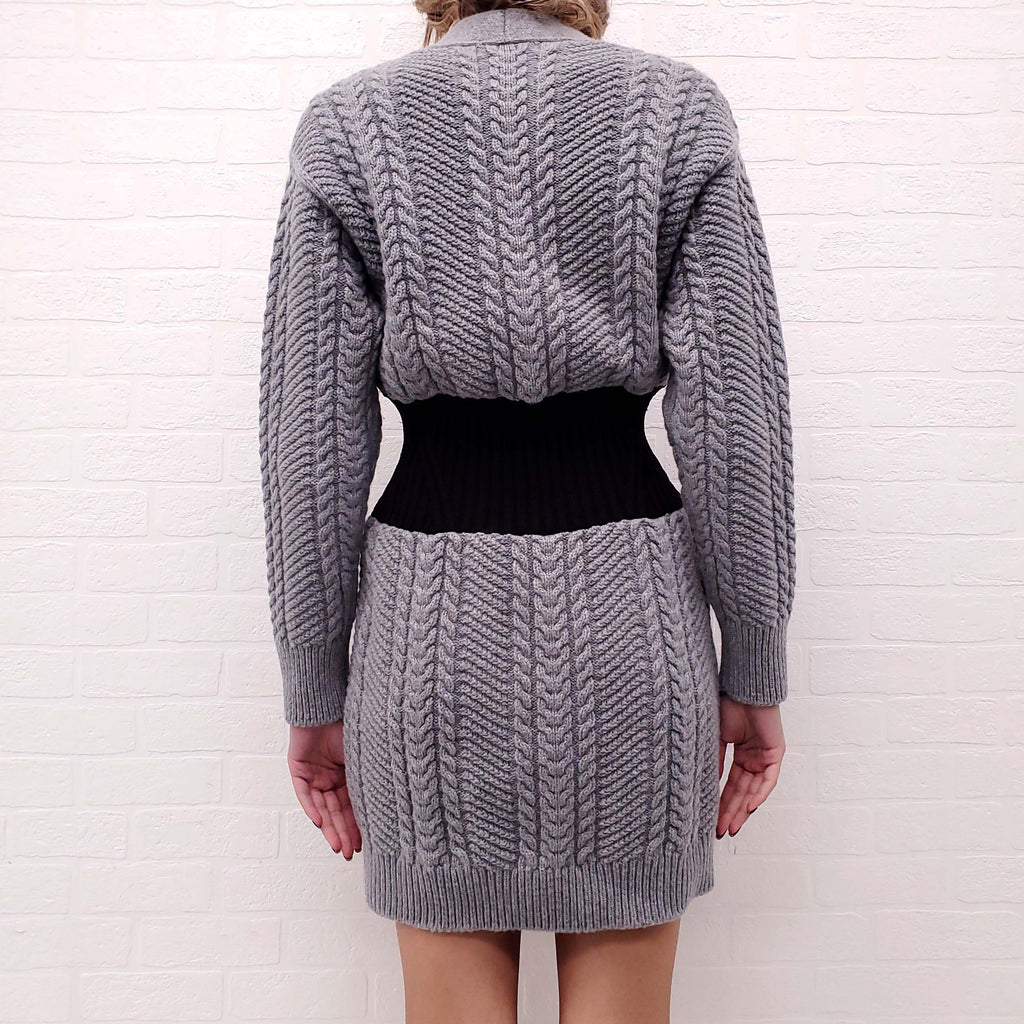 ALEXANDER MCQUEEN GREY AND BLACK CABLE KNIT DRESS - SIZE S