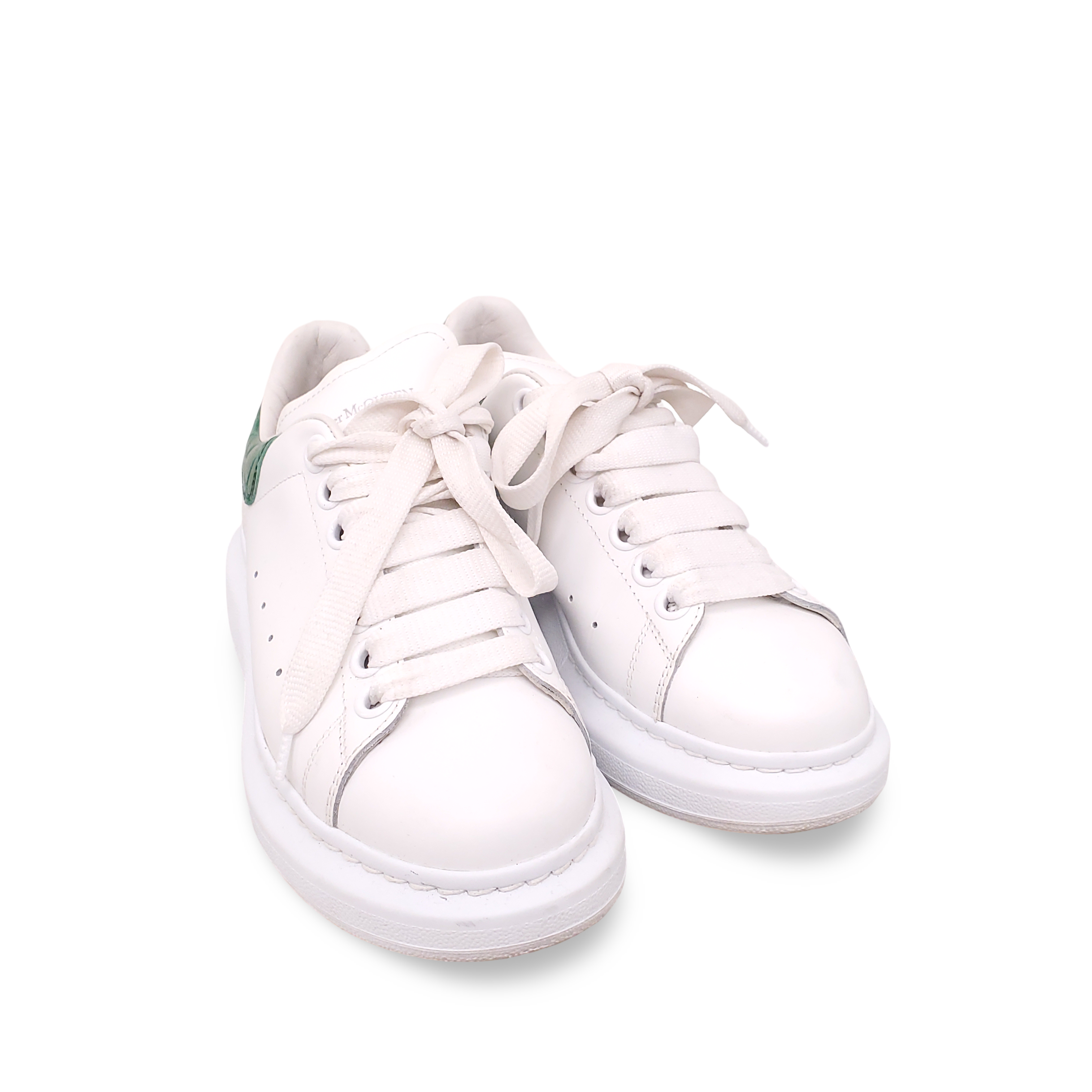 ALEXANDER MCQUEEN WHITE SNEAKERS WITH GREEN CROC HEEL - SIZE 35.5