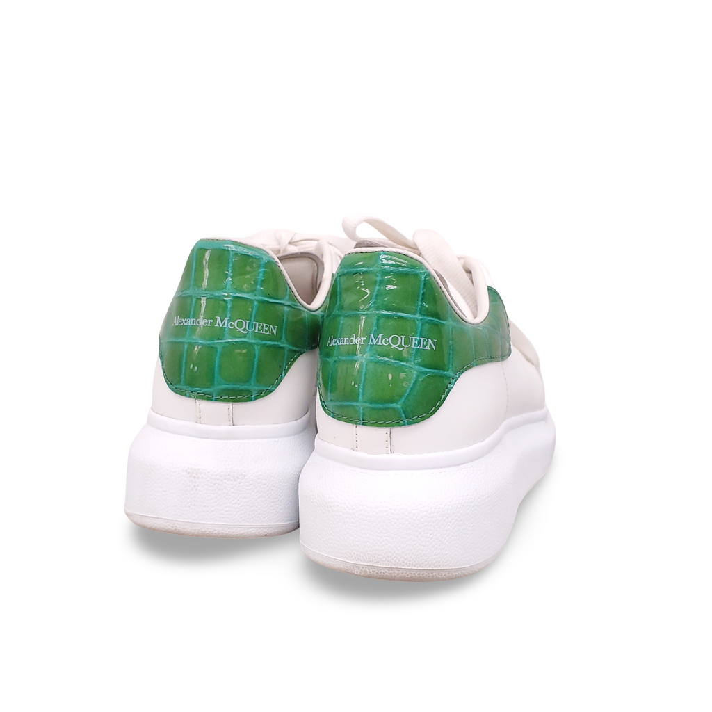 ALEXANDER MCQUEEN WHITE SNEAKERS WITH GREEN CROC HEEL - SIZE 35.5