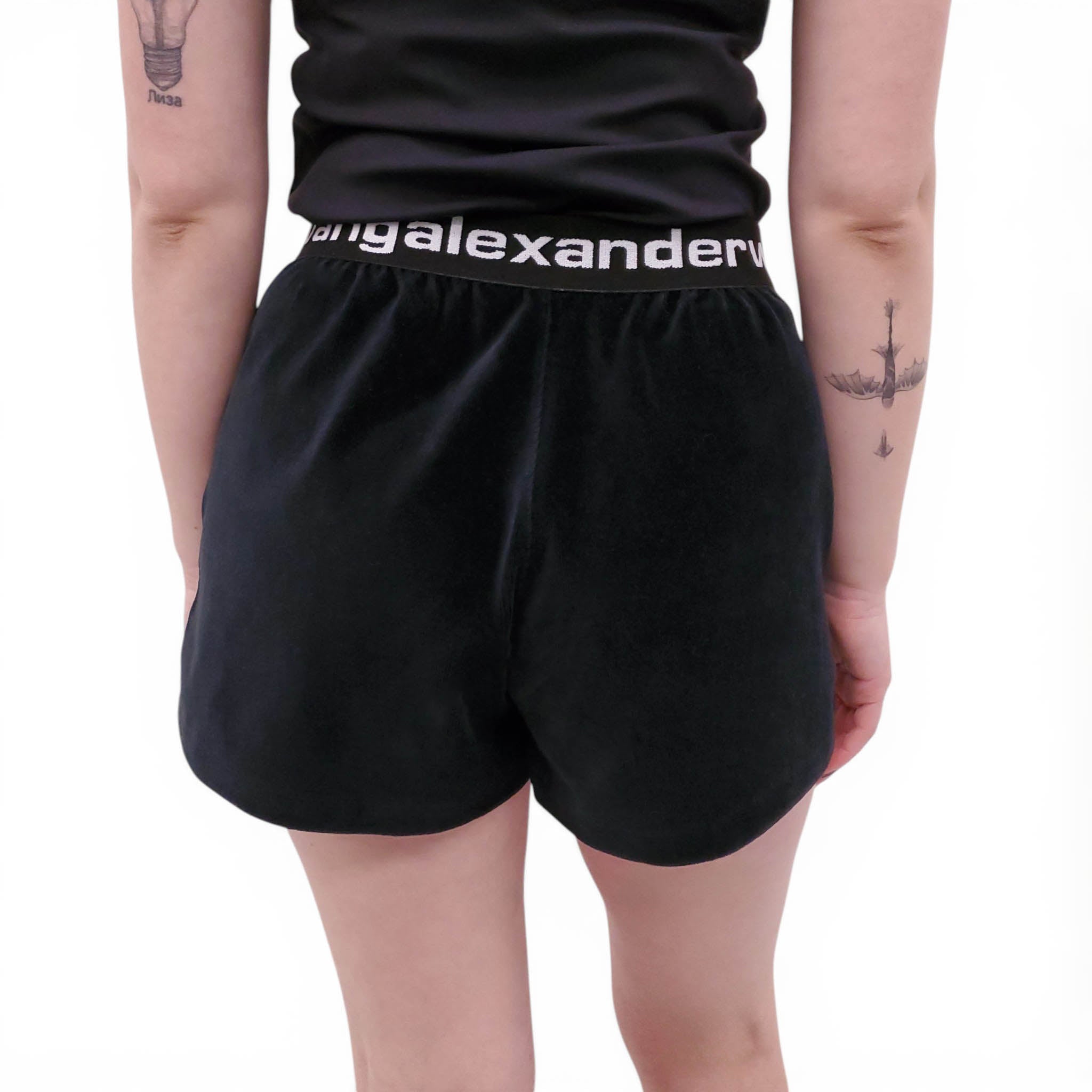ALEXANDERWANG.T BLACK CORDUROY SWEAT SHORTS WITH LOGO - SIZE XS