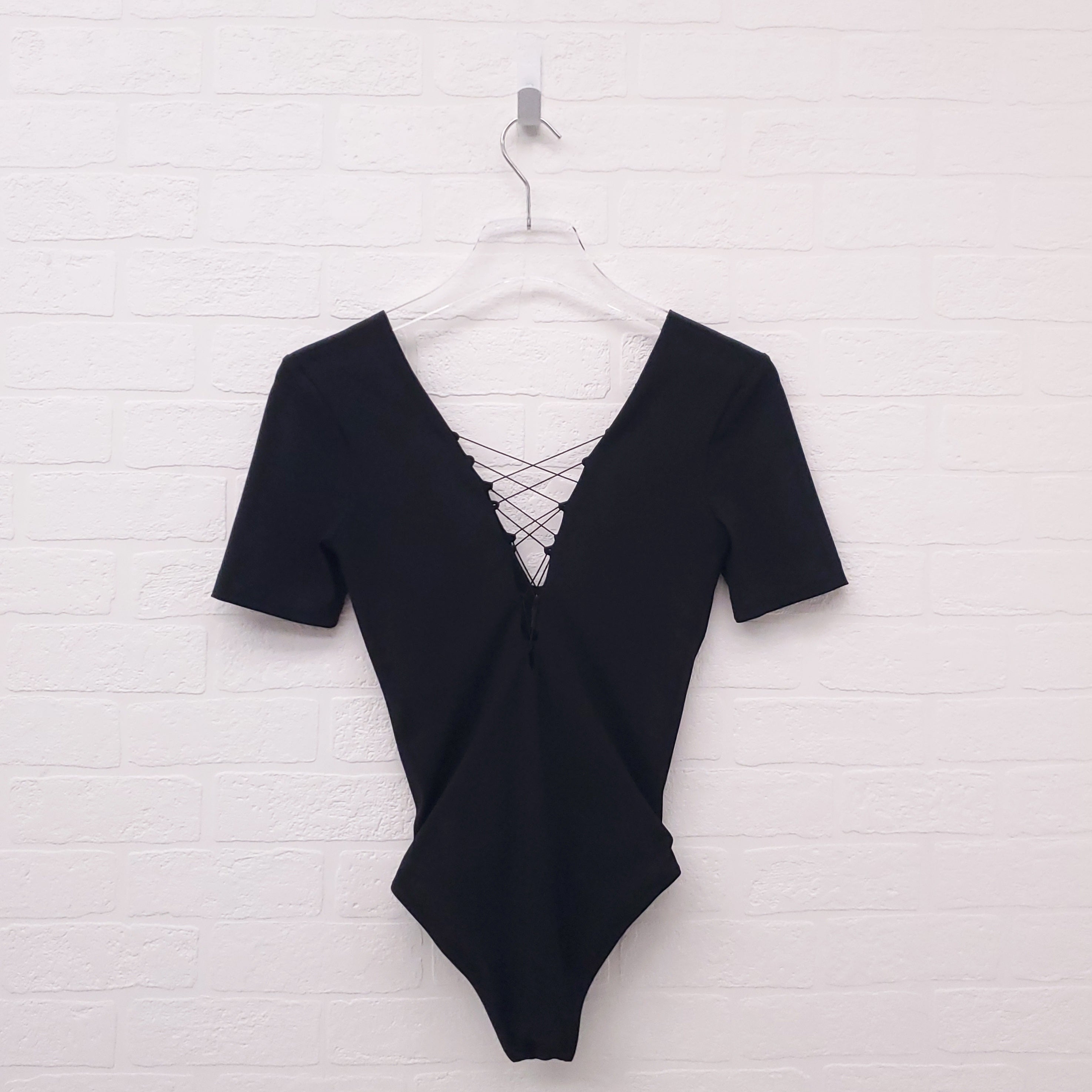 ALEXANDERWANG.T BLACK LACE UP BODYSUIT - SIZE XS