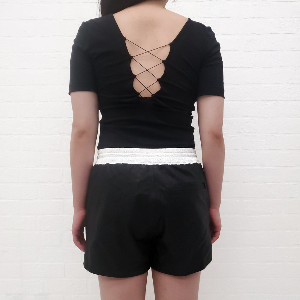 ALEXANDERWANG.T BLACK LACE UP BODYSUIT - SIZE XS