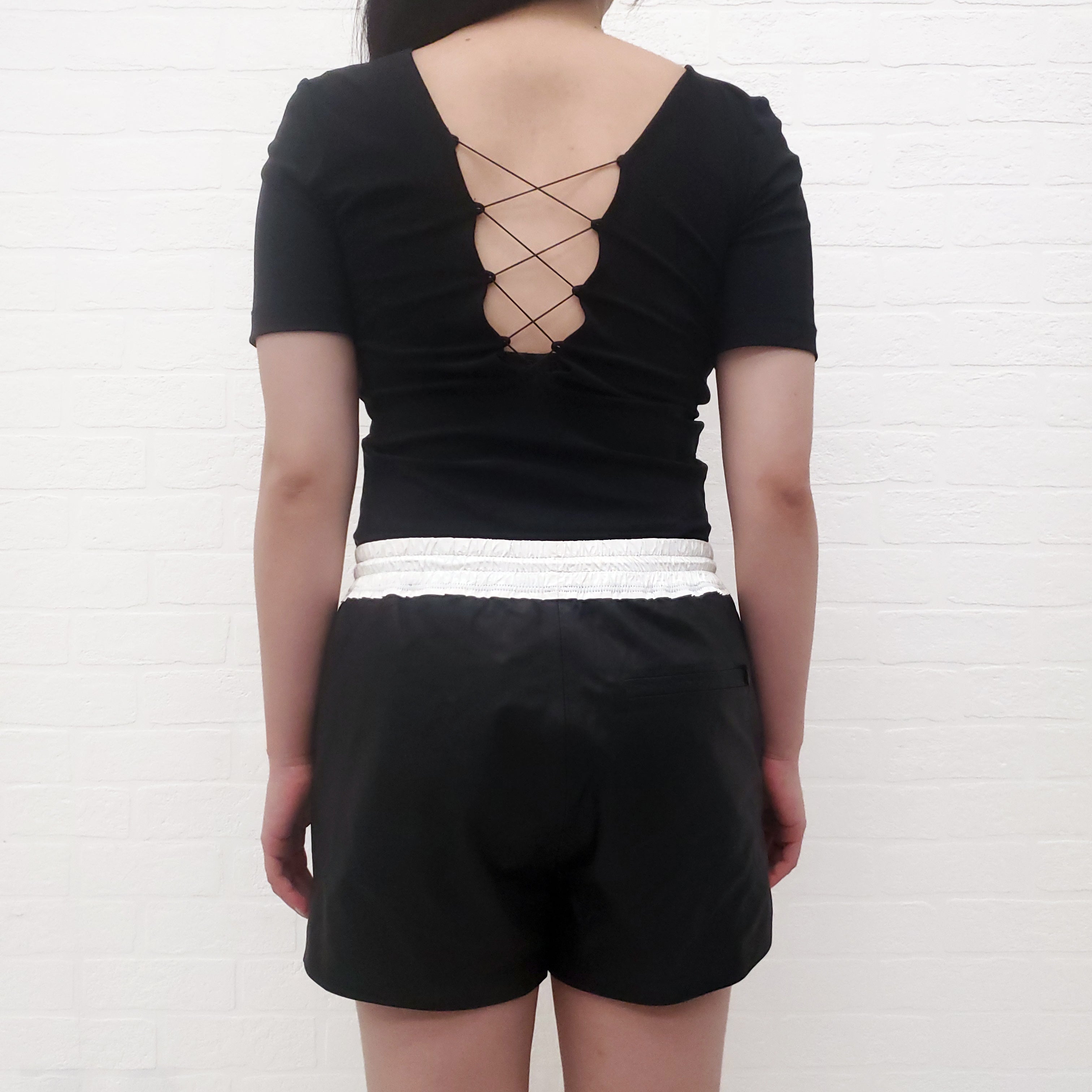ALEXANDERWANG.T BLACK LACE UP BODYSUIT - SIZE XS