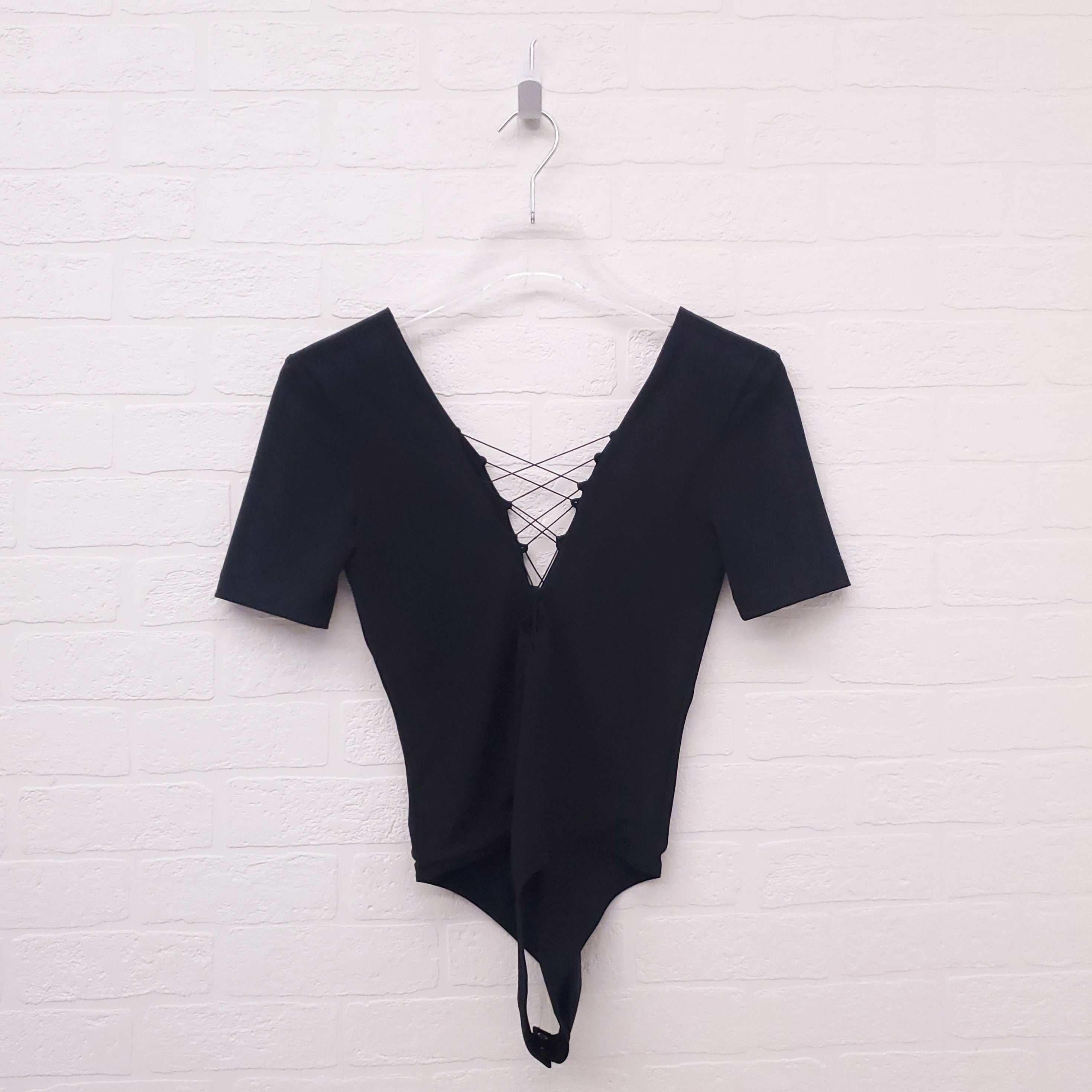 ALEXANDERWANG.T BLACK LACE UP BODYSUIT - SIZE XS