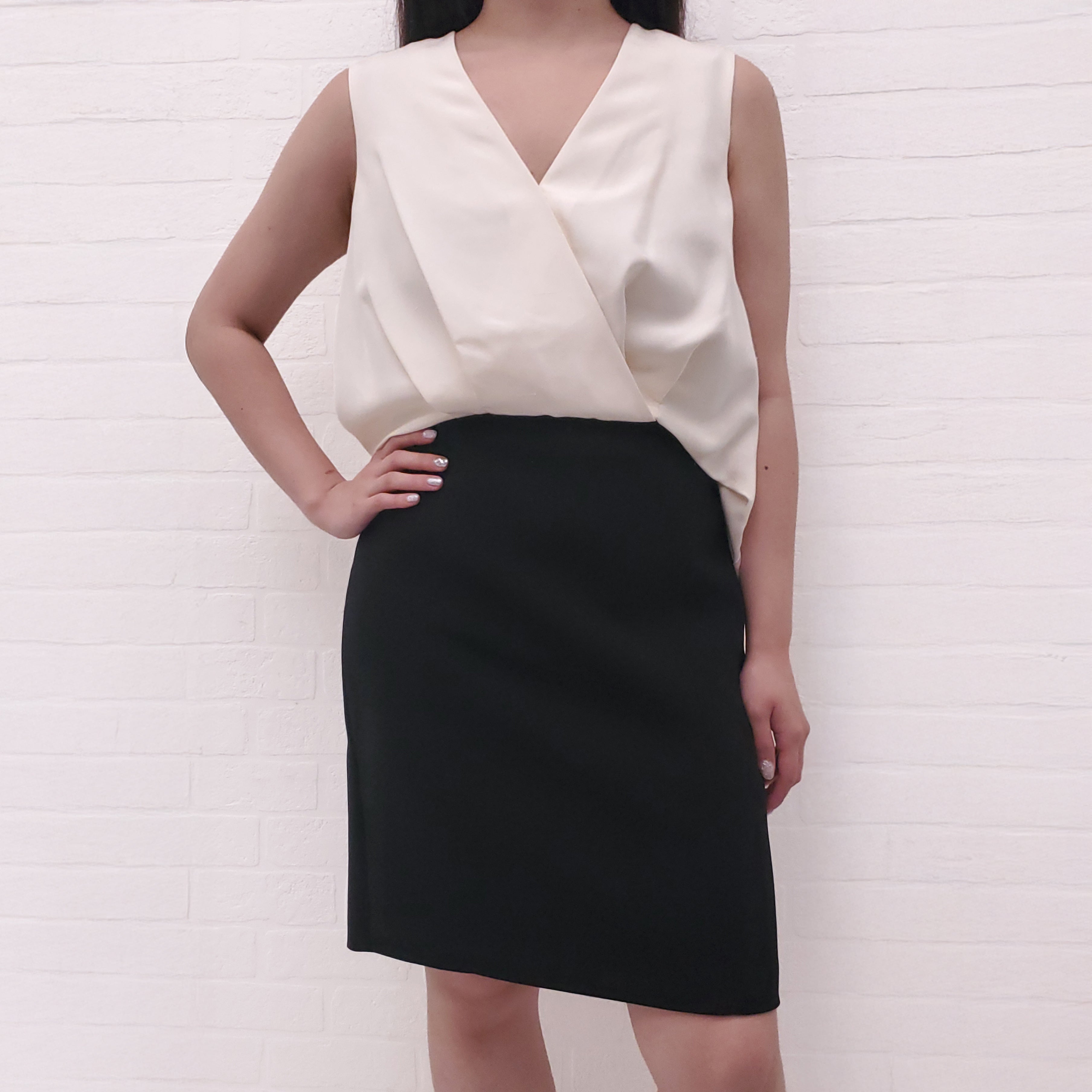 ALEXANDER WANG BLACK AND CREAM DRAPED DRESS - SIZE 6