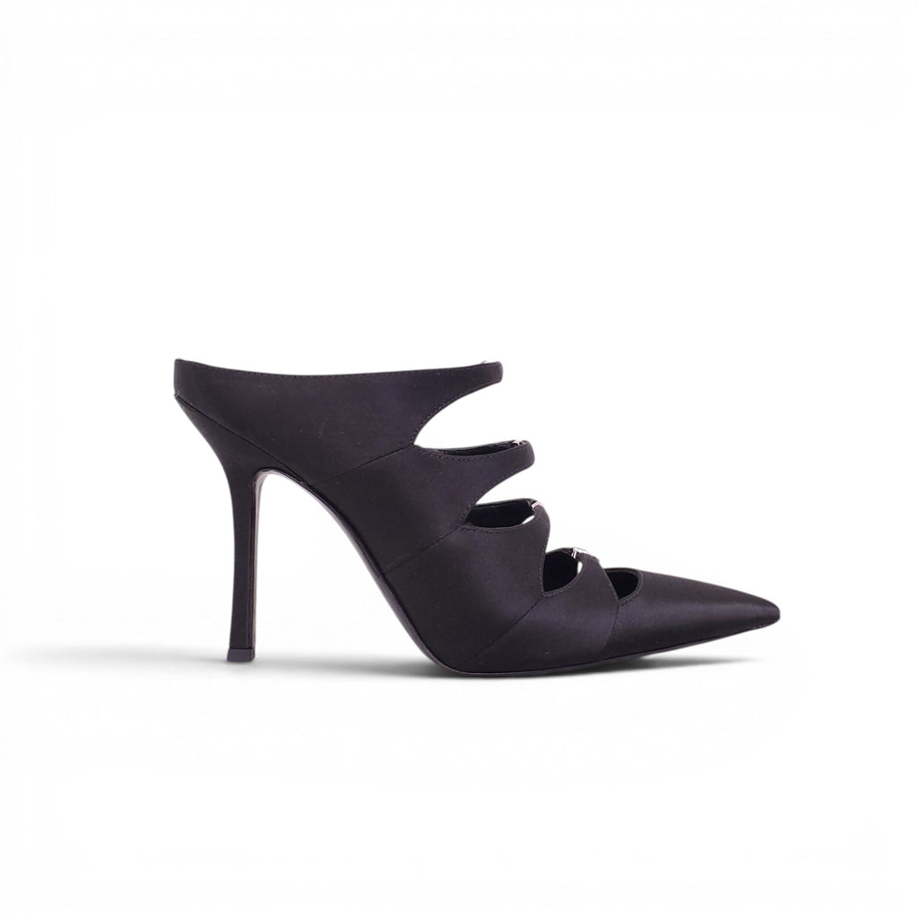 ALEXANDER WANG BLACK CRYSTAL LOGO HEELS - SIZE 39