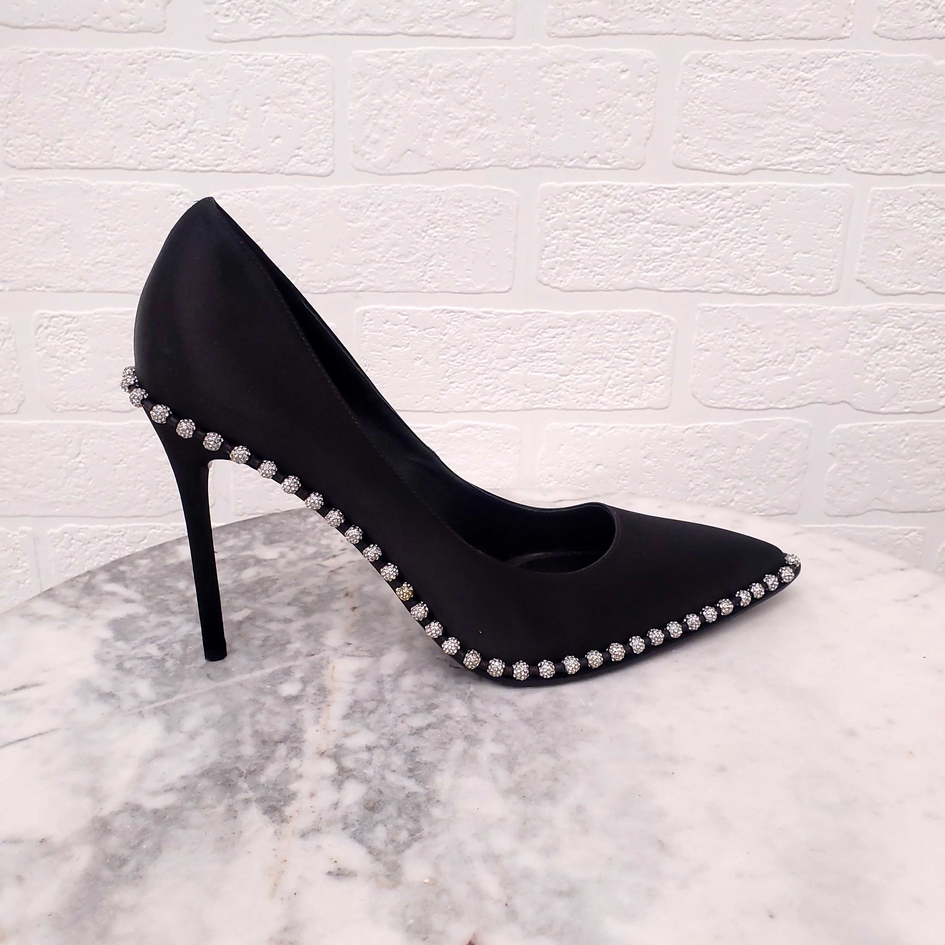 ALEXANDER WANG BLACK HEELS WITH CRYSTAL BALLS - SIZE 41