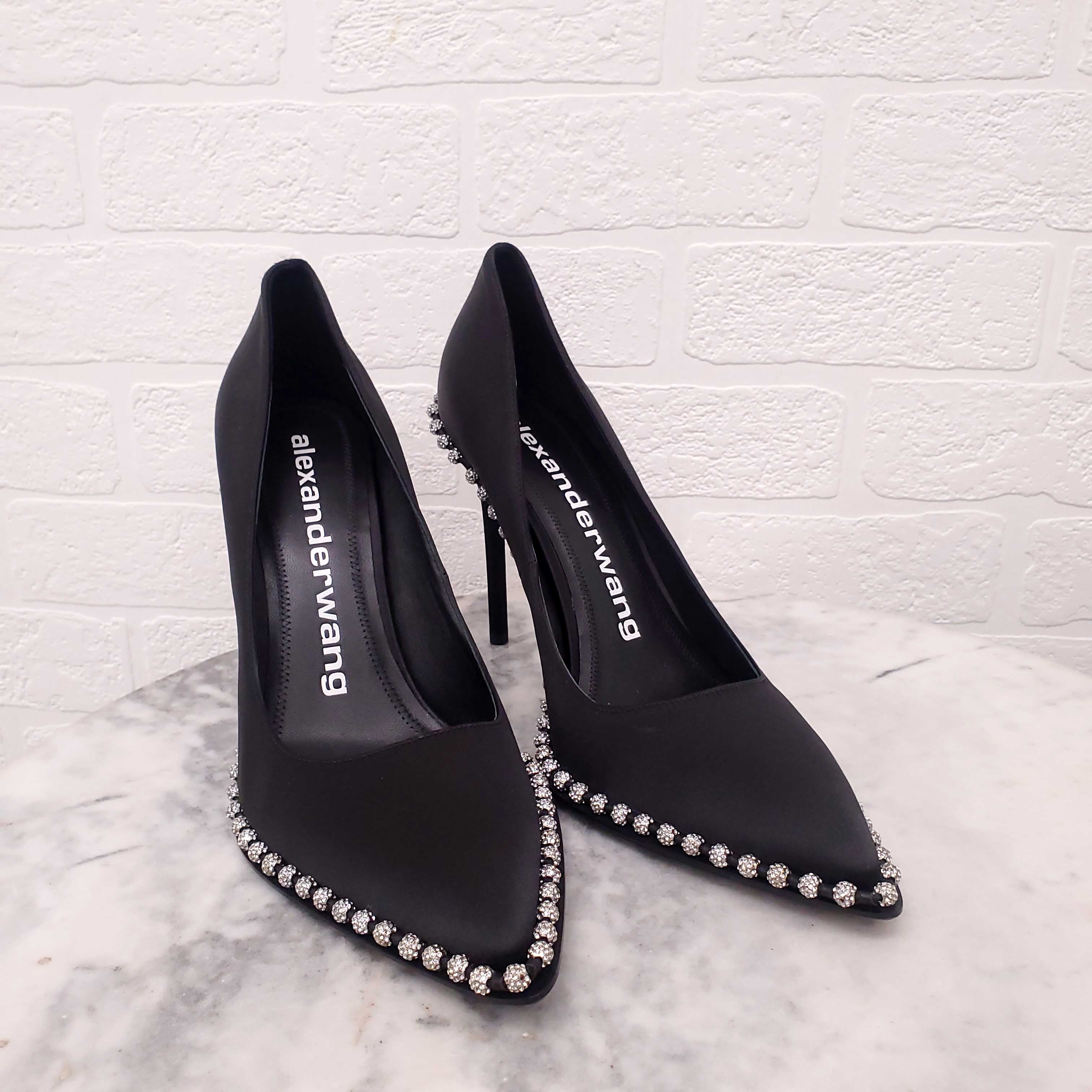 ALEXANDER WANG BLACK HEELS WITH CRYSTAL BALLS - SIZE 41