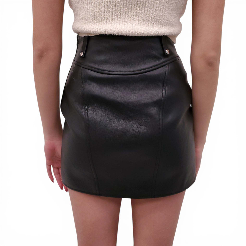 ALEXANDERWANG BLACK LEATHER MOTORCYCLE MINI SKIRT - SIZE 0