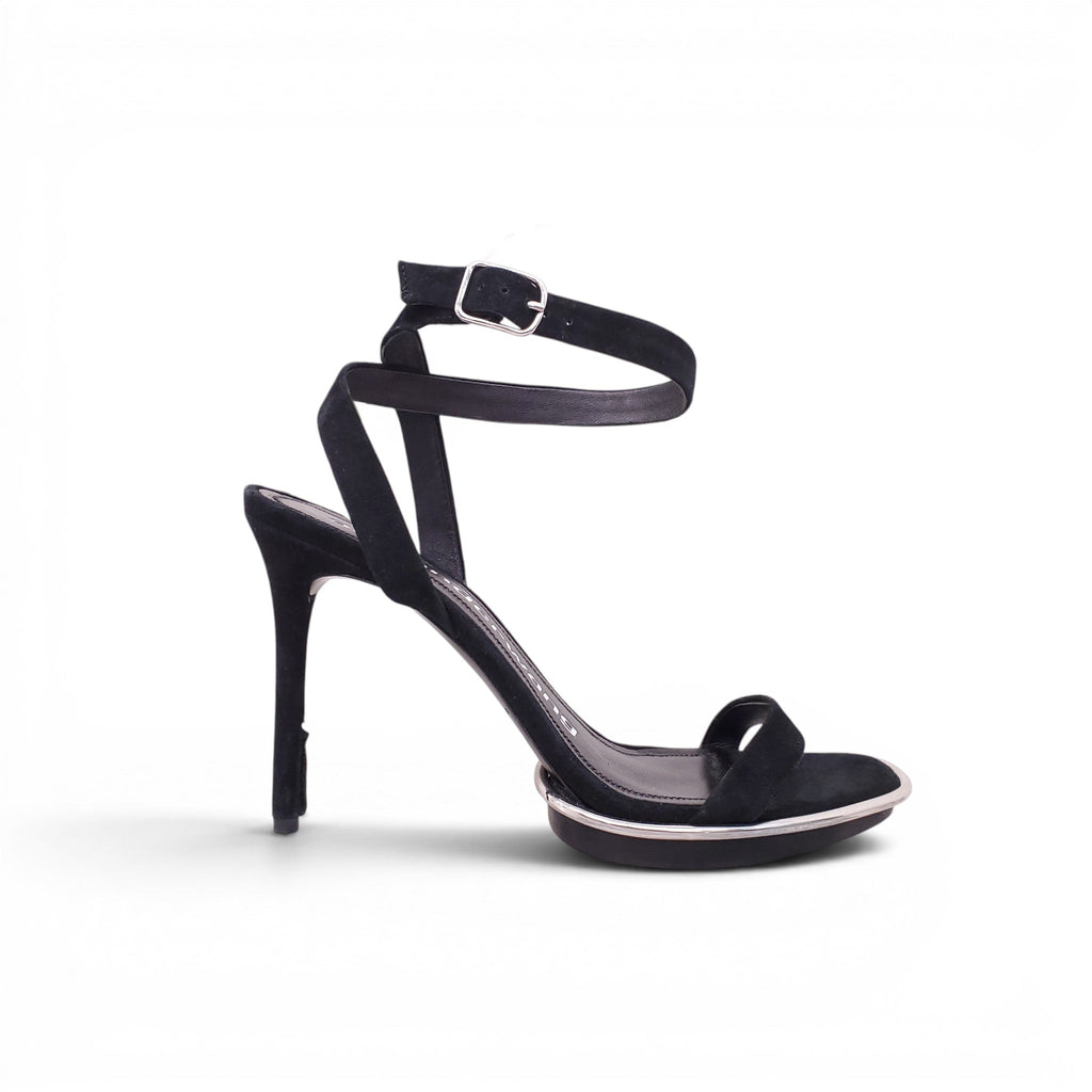 ALEXANDER WANG BLACK SUEDE HEELS WITH SILVER DETAIL - SIZE 39
