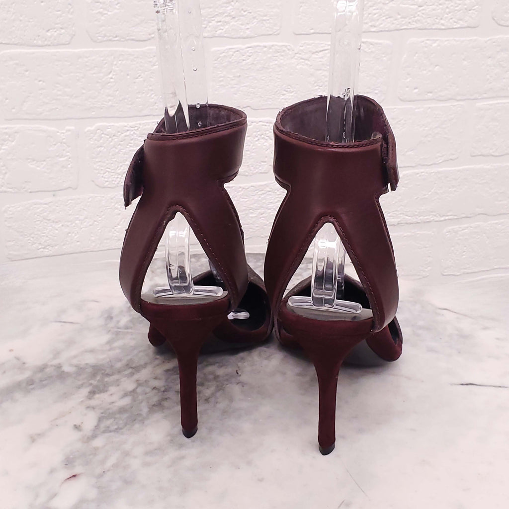 ALEXANDER WANG BURGUNDY PEBBLED LEATHER HEELS WITH STRAPS - SIZE 39