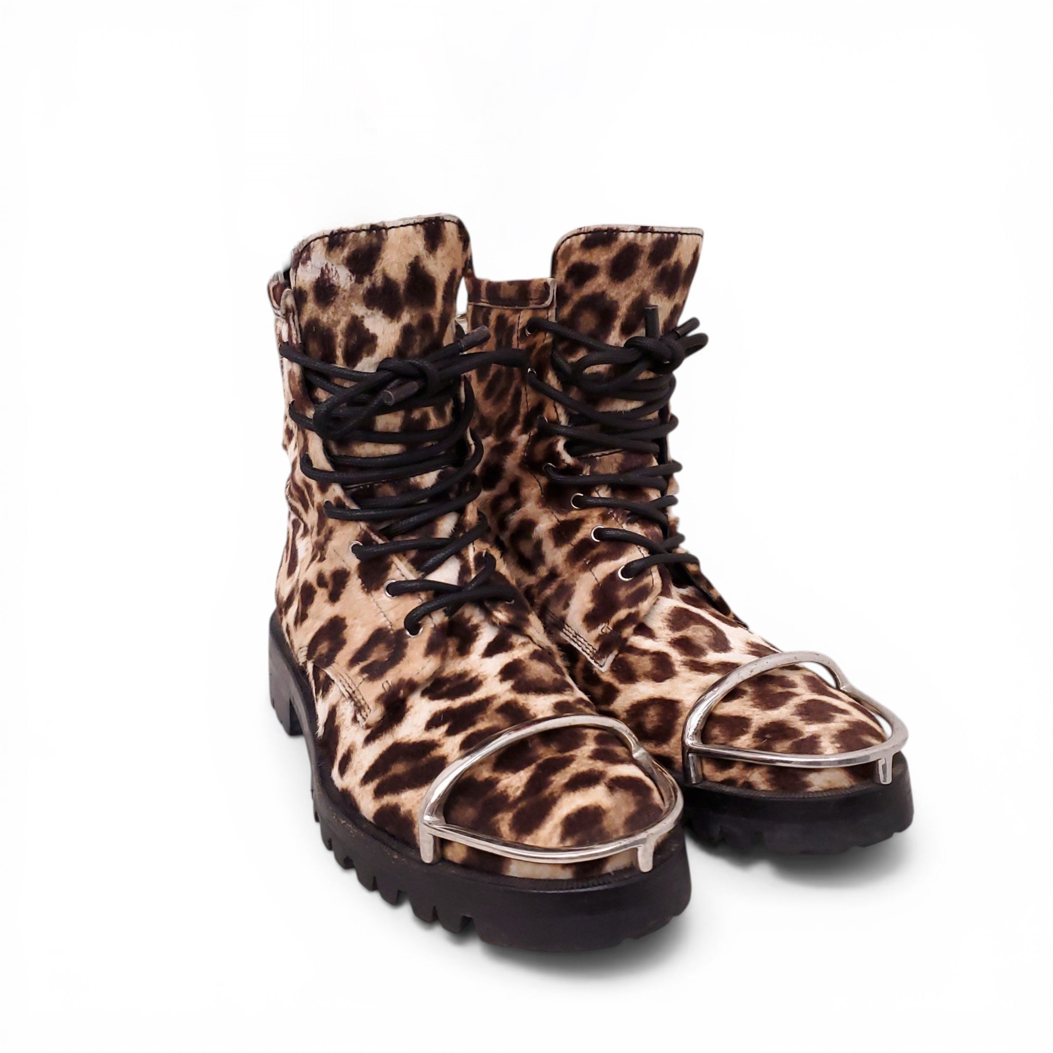 ALEXANDERWANG LEOPARD PONYHAIR MOTORCYCLE BOOTS - SIZE 38