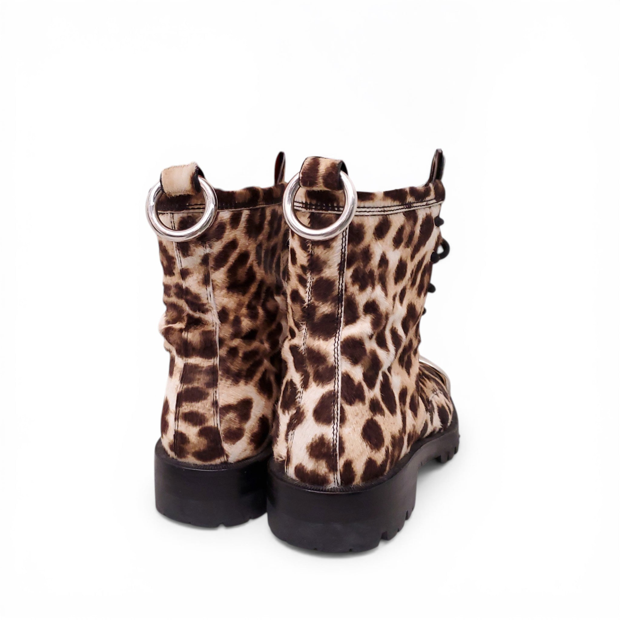 ALEXANDERWANG LEOPARD PONYHAIR MOTORCYCLE BOOTS - SIZE 38