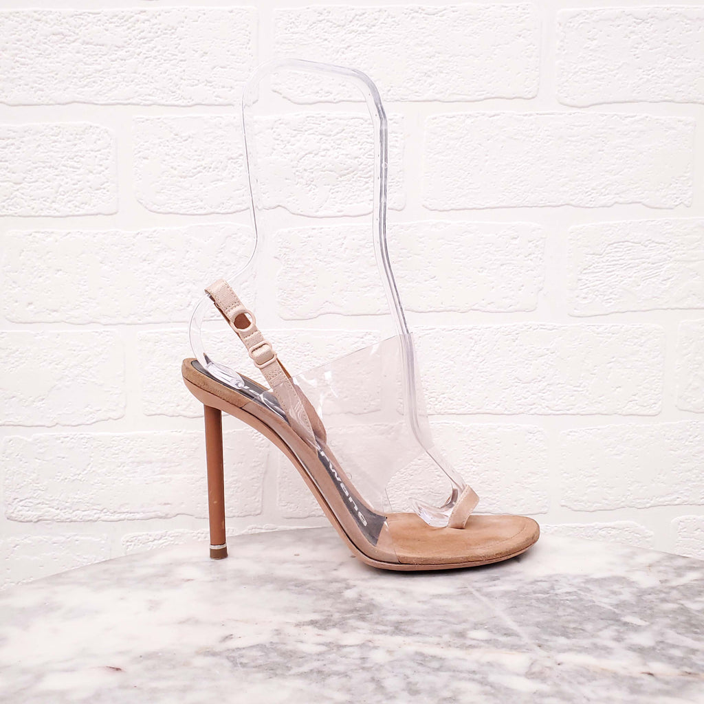 ALEXANDER WANG TAUPE SUEDE PVC HEELS - SIZE 36.5