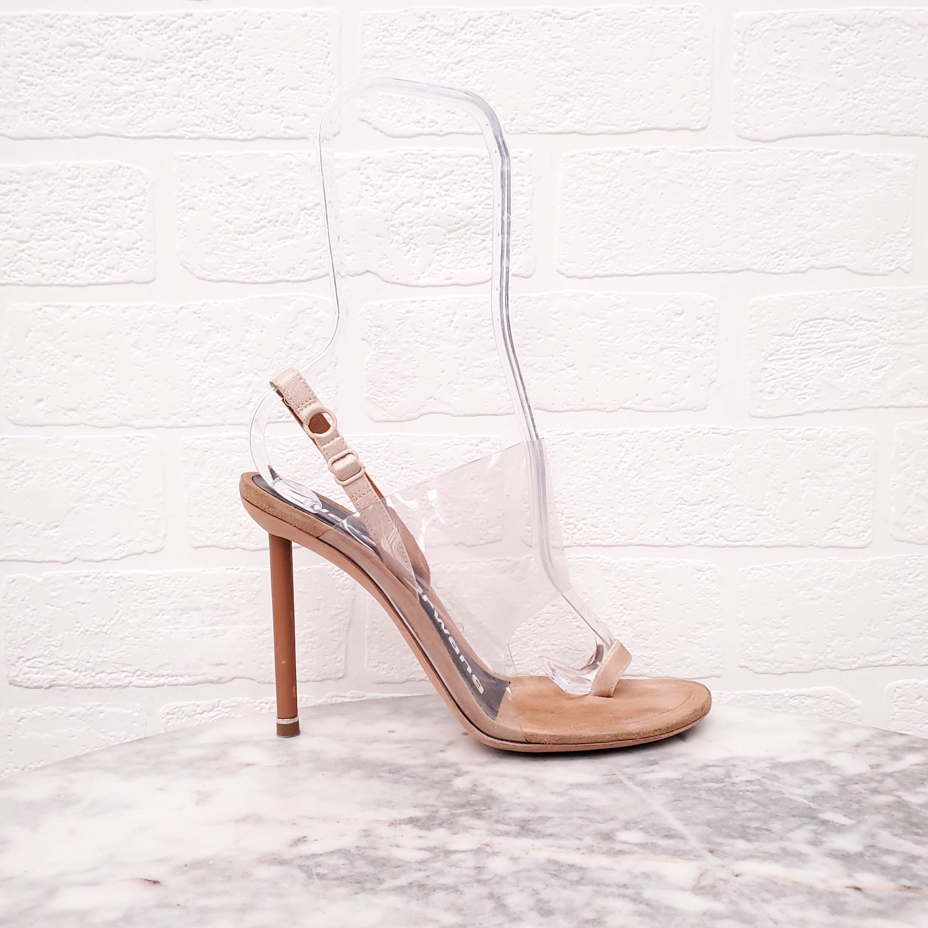 ALEXANDER WANG TAUPE SUEDE PVC HEELS - SIZE 36.5