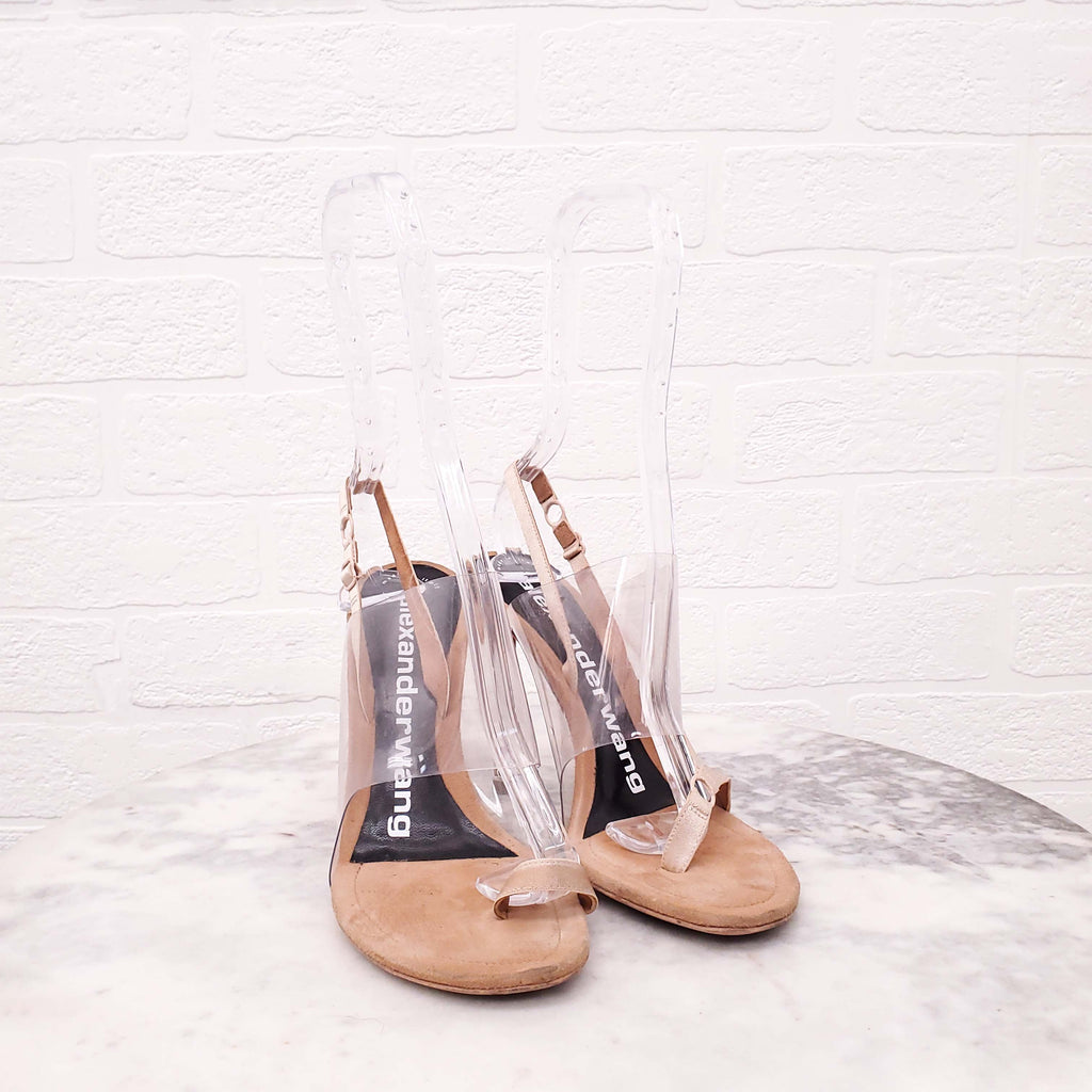 ALEXANDER WANG TAUPE SUEDE PVC HEELS - SIZE 36.5