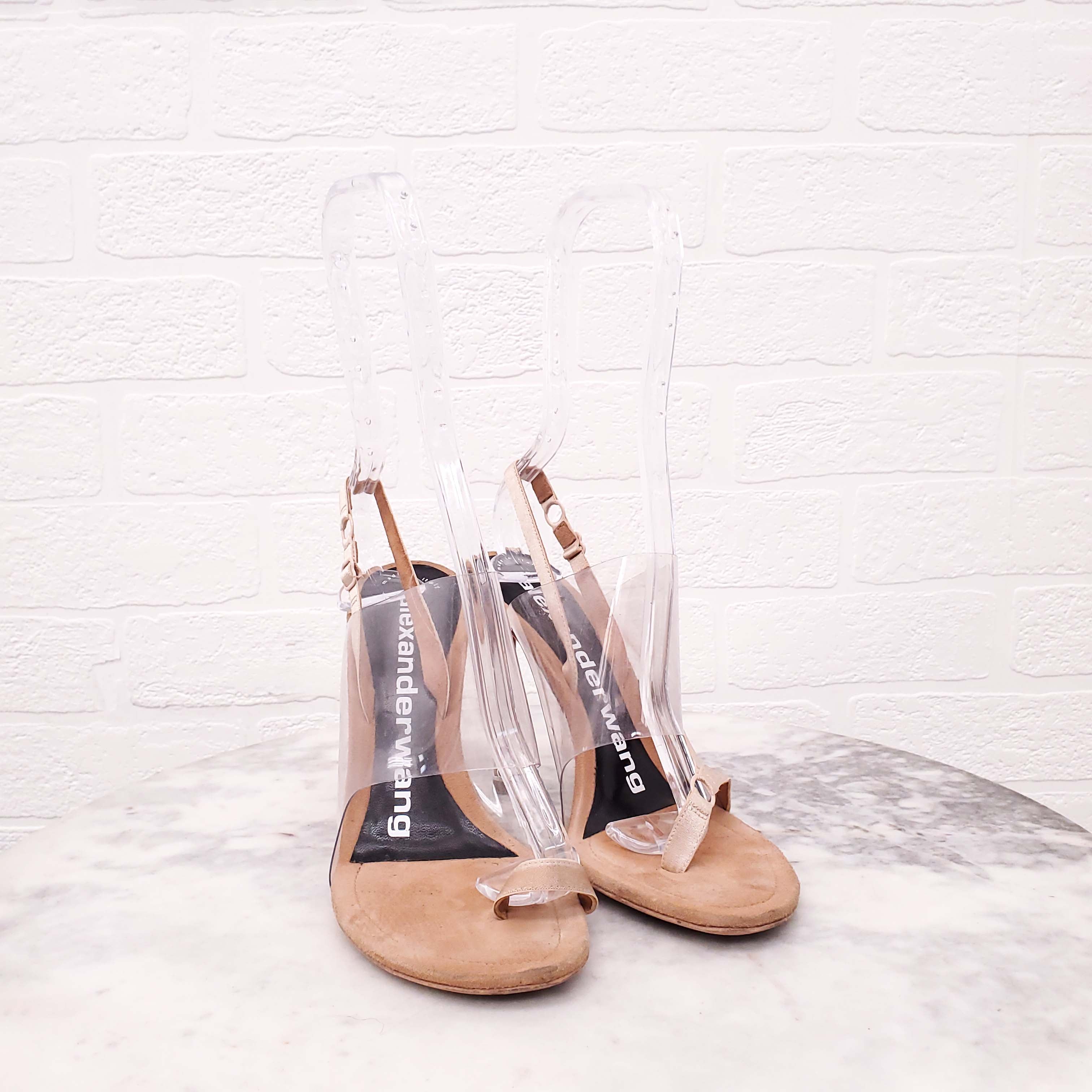 ALEXANDER WANG TAUPE SUEDE PVC HEELS - SIZE 36.5