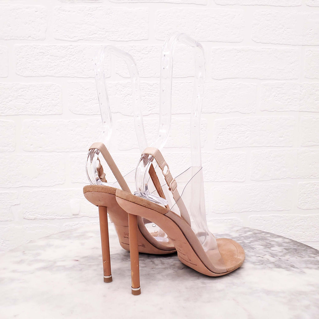 ALEXANDER WANG TAUPE SUEDE PVC HEELS - SIZE 36.5
