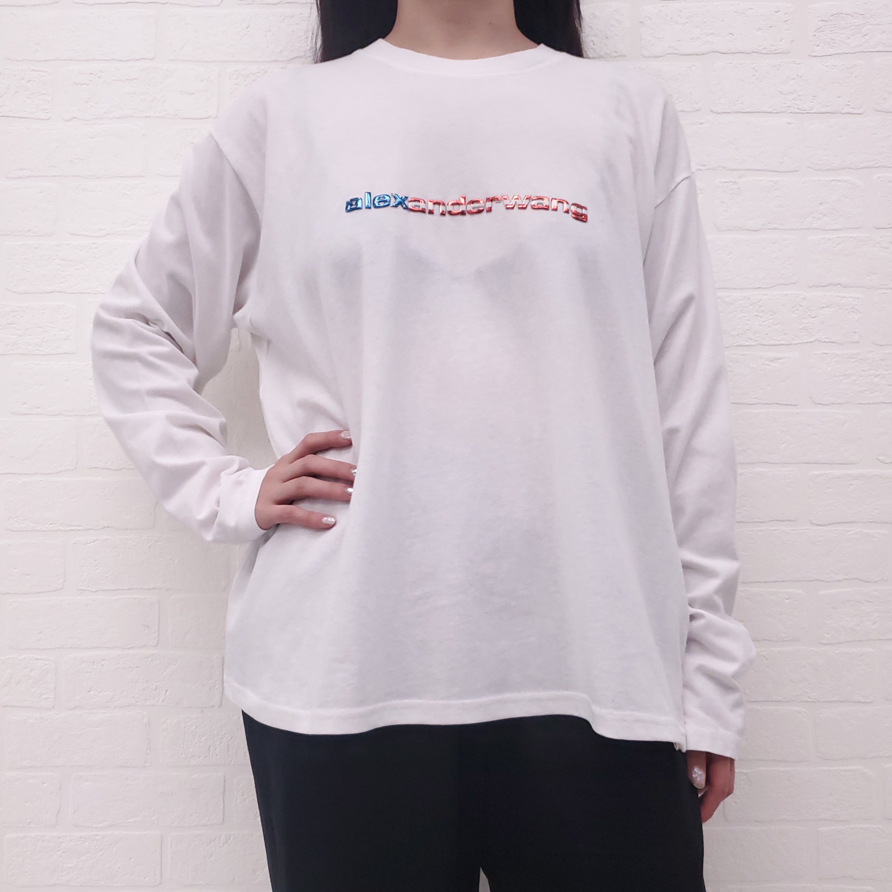 ALEXANDER WANG WHITE AMERICAN FLAG LOGO LONG SLEEVE T-SHIRT - SIZE L