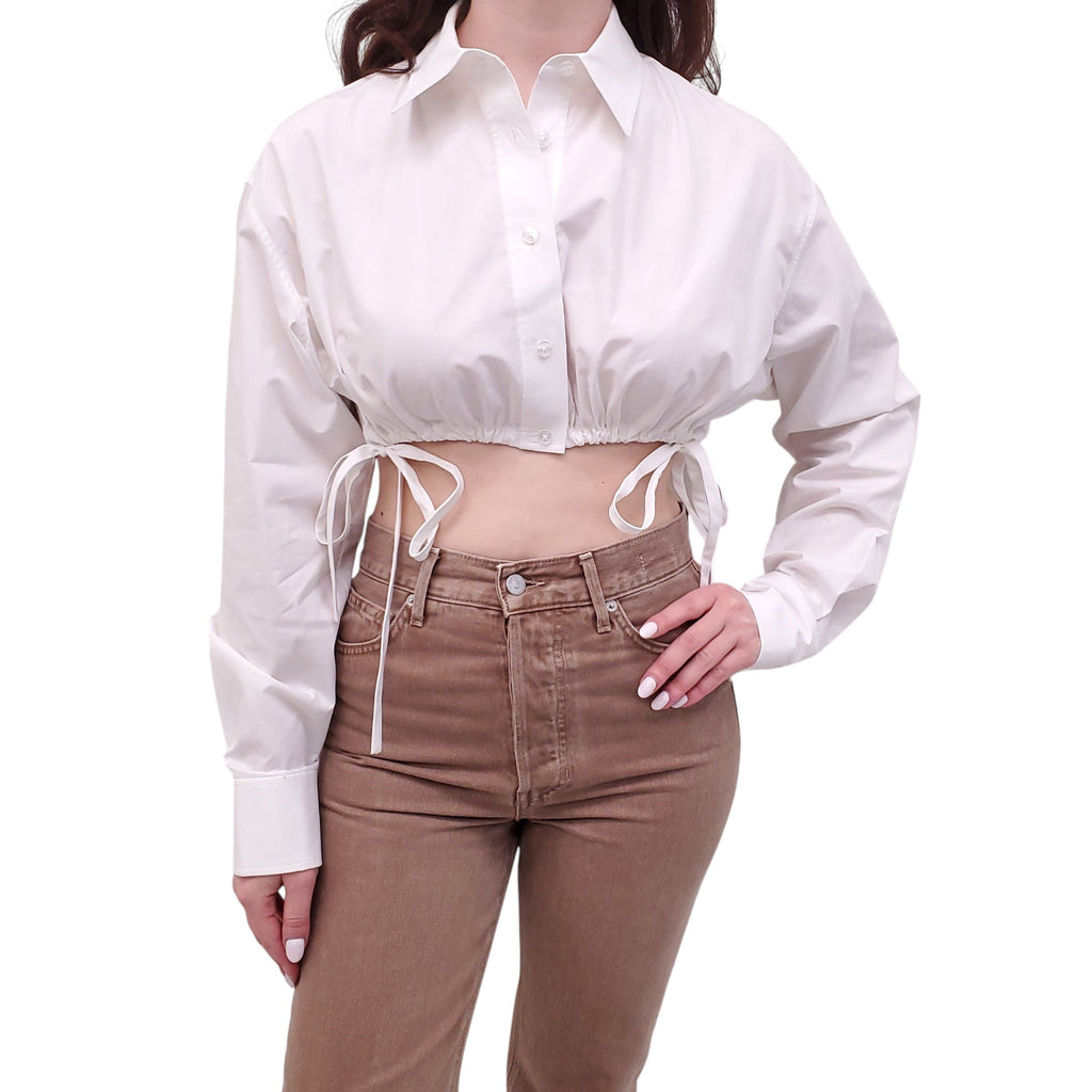 ALEXANDER WANG WHITE RUCHED CROPPED BLOUSE - SIZE XS