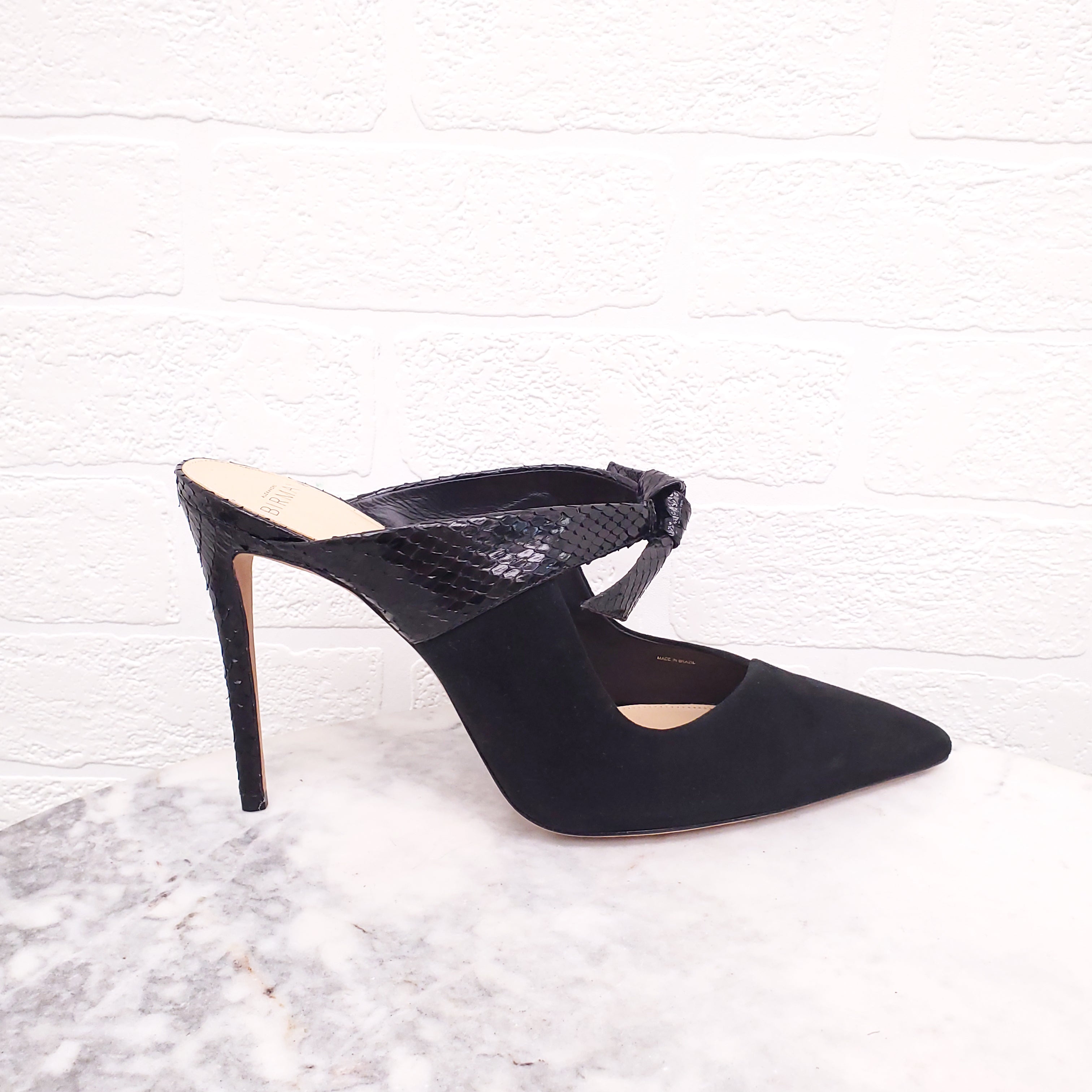 ALEXANDRA BIRMAN BLACK PYTHON MULES - SIZE 39.5