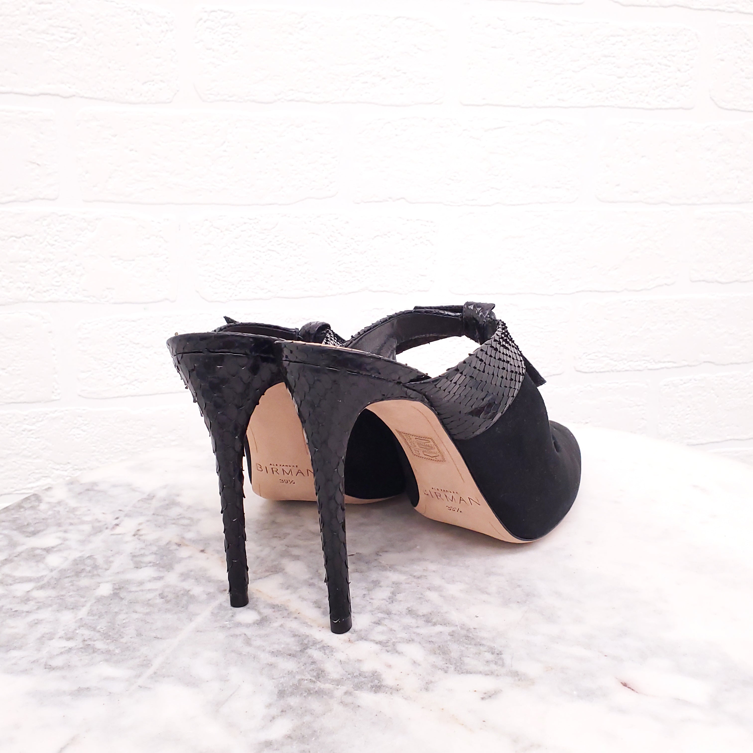 ALEXANDRA BIRMAN BLACK PYTHON MULES - SIZE 39.5