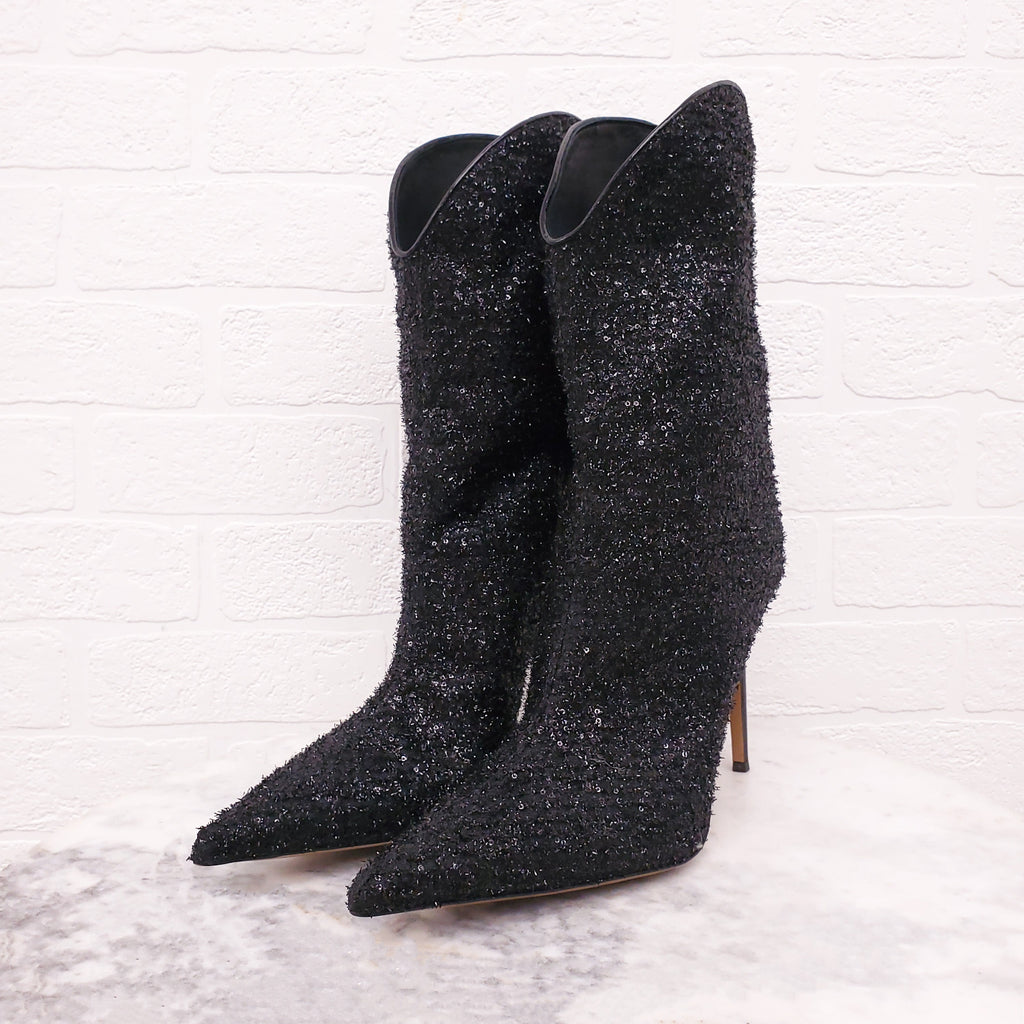 ALEXANDRE VAUTHIER BLACK METALLIC TWEED BOOTIES - SIZE 40