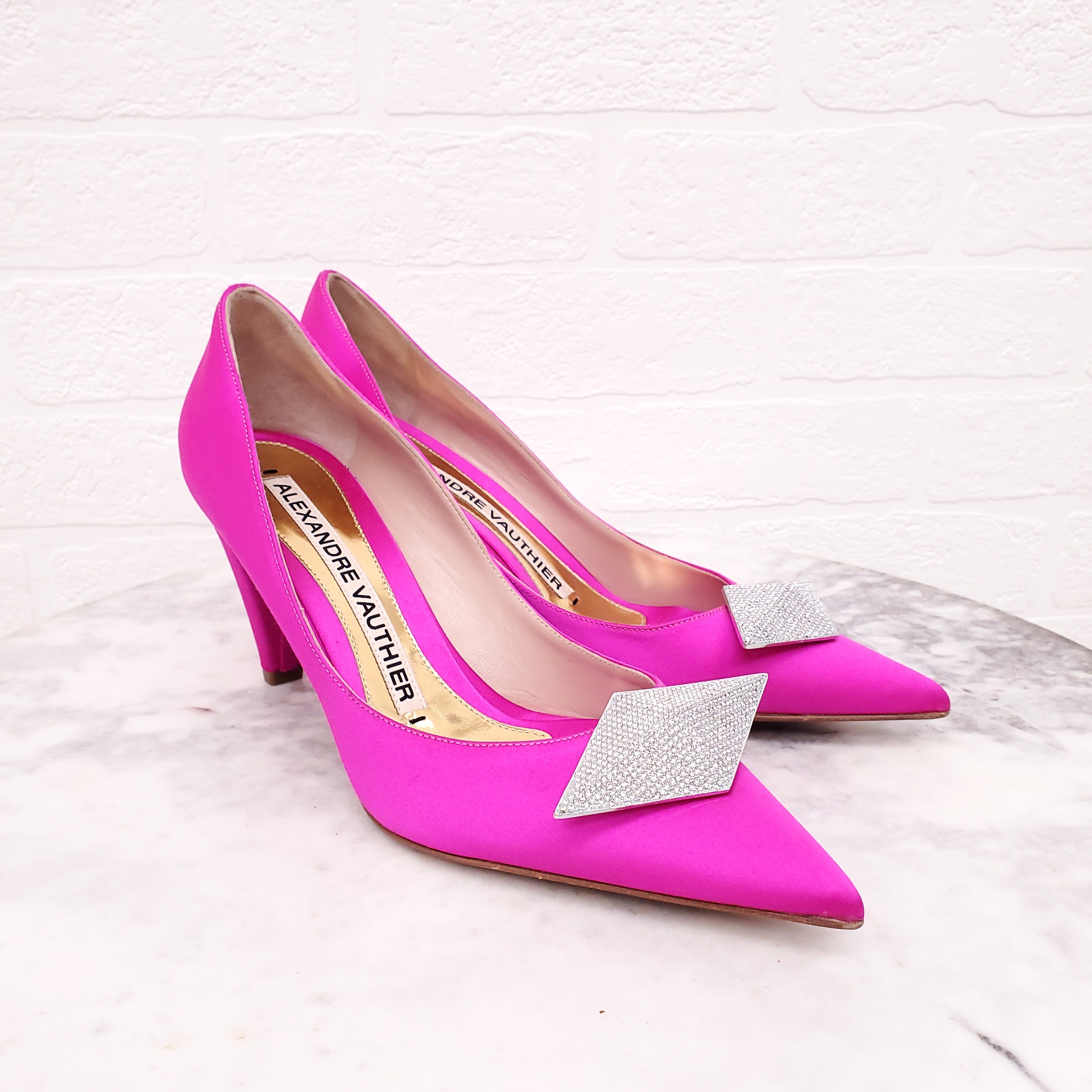 ALEXANDRE VAUTHIER HOT PINK SATIN PUMP WITH CRYSTAL - SIZE 37.5