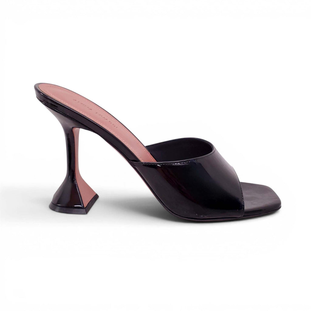 AMINA MUADDI BLACK 'LUPITA' IRIDESCENT LEATHER MULES - SIZE 40
