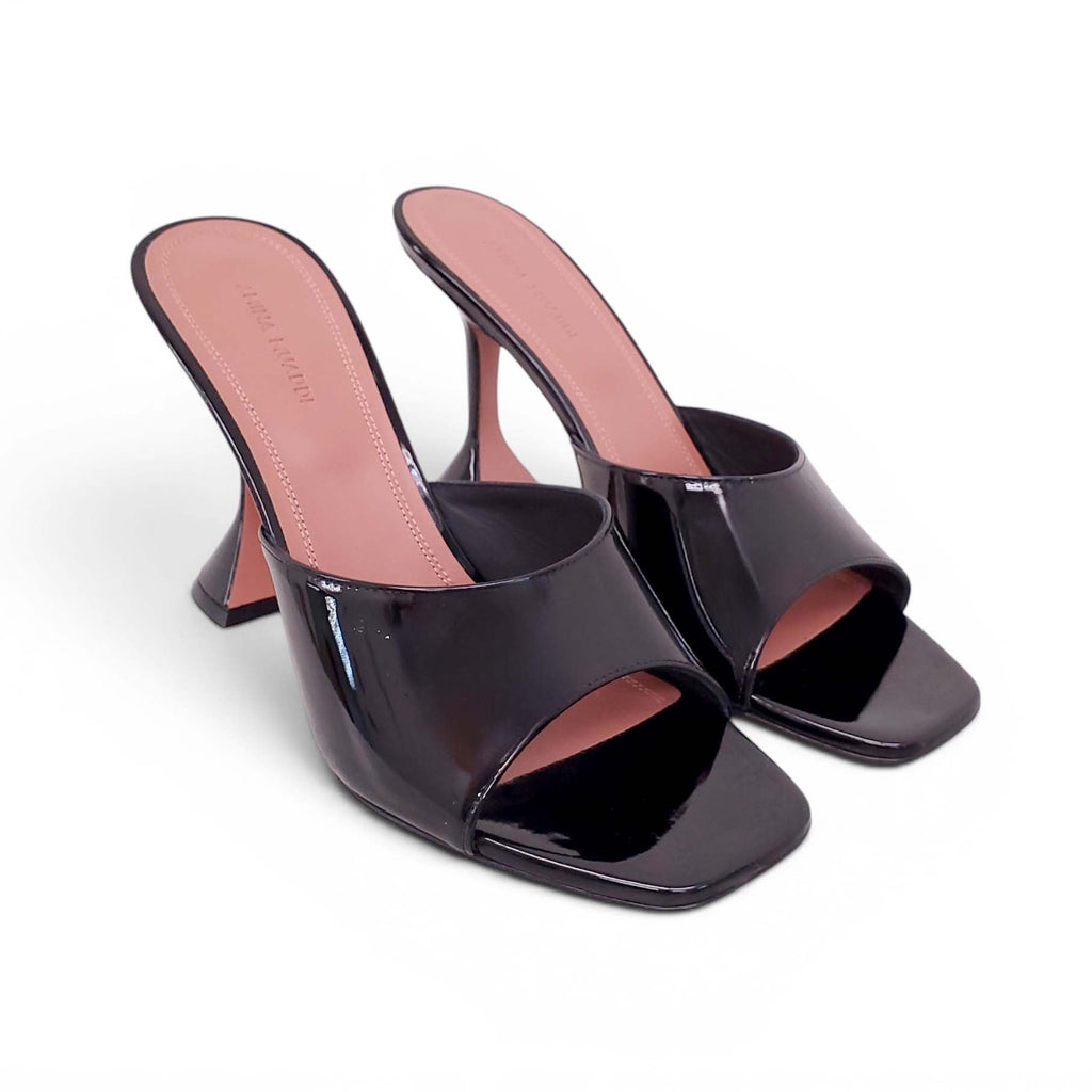 AMINA MUADDI BLACK 'LUPITA' IRIDESCENT LEATHER MULES - SIZE 40