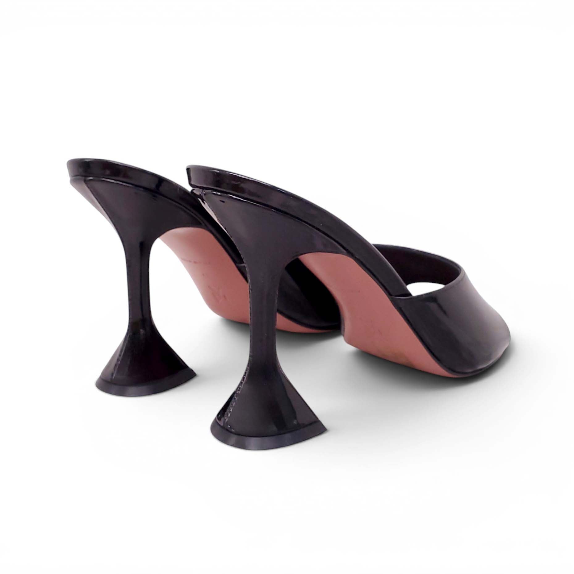 AMINA MUADDI BLACK 'LUPITA' IRIDESCENT LEATHER MULES - SIZE 40