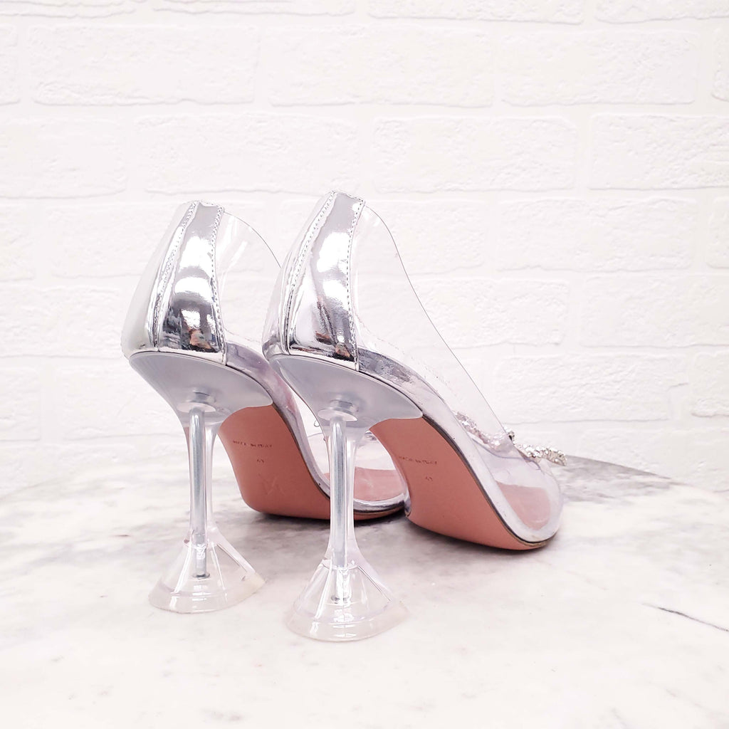 AMINA MUADDI LUCITE HEELS WITH CRYSTAL BOW - SIZE 41