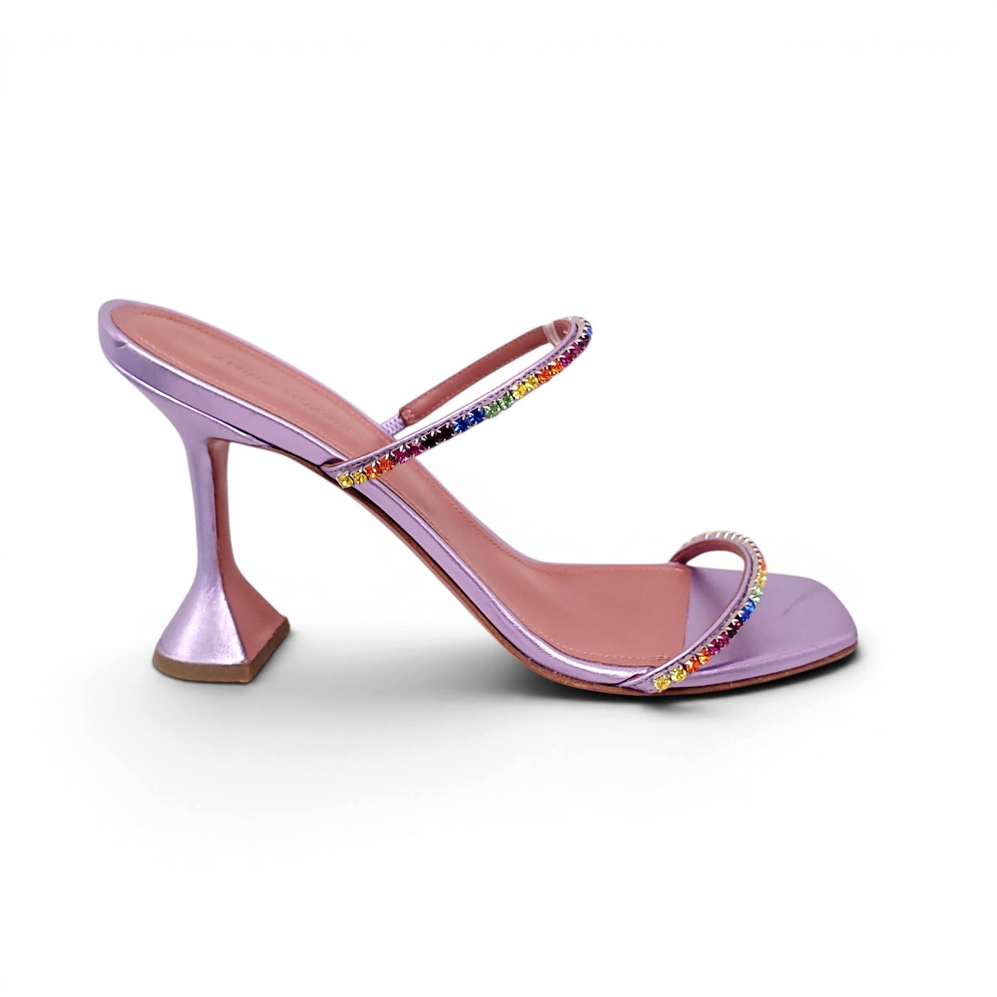 AMINA MUADDI PURPLE HEELS WITH RAINBOW CRYSTAL DETAIL - SIZE 41