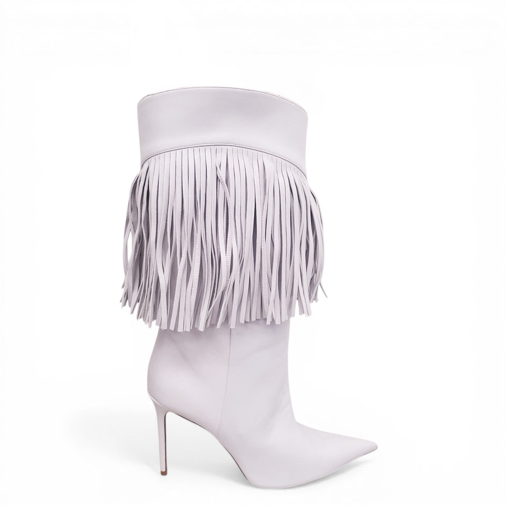 AMINA MUADDI WHITE WESTERN FRINGE BOOTS - SIZE 40