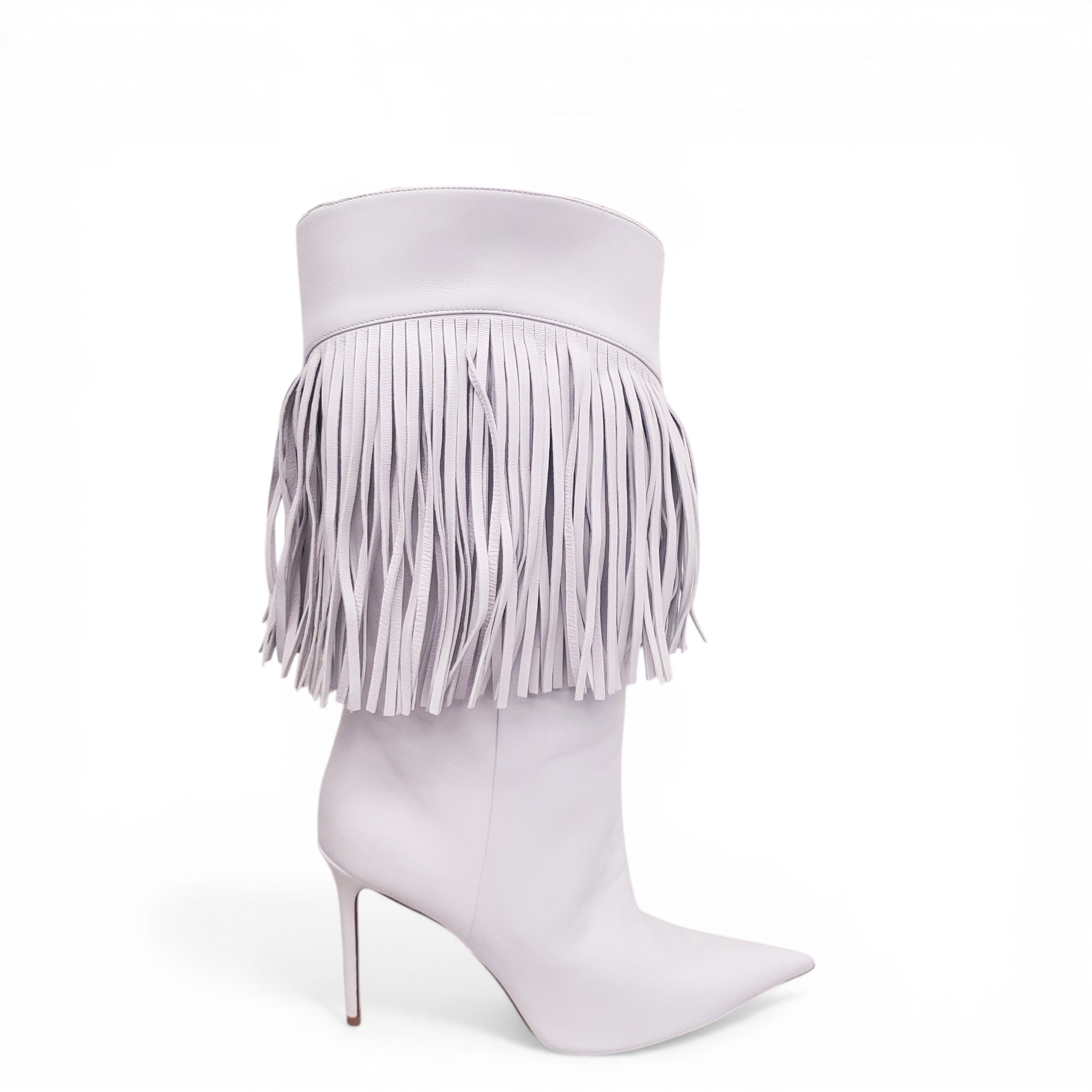 AMINA MUADDI WHITE WESTERN FRINGE BOOTS - SIZE 40