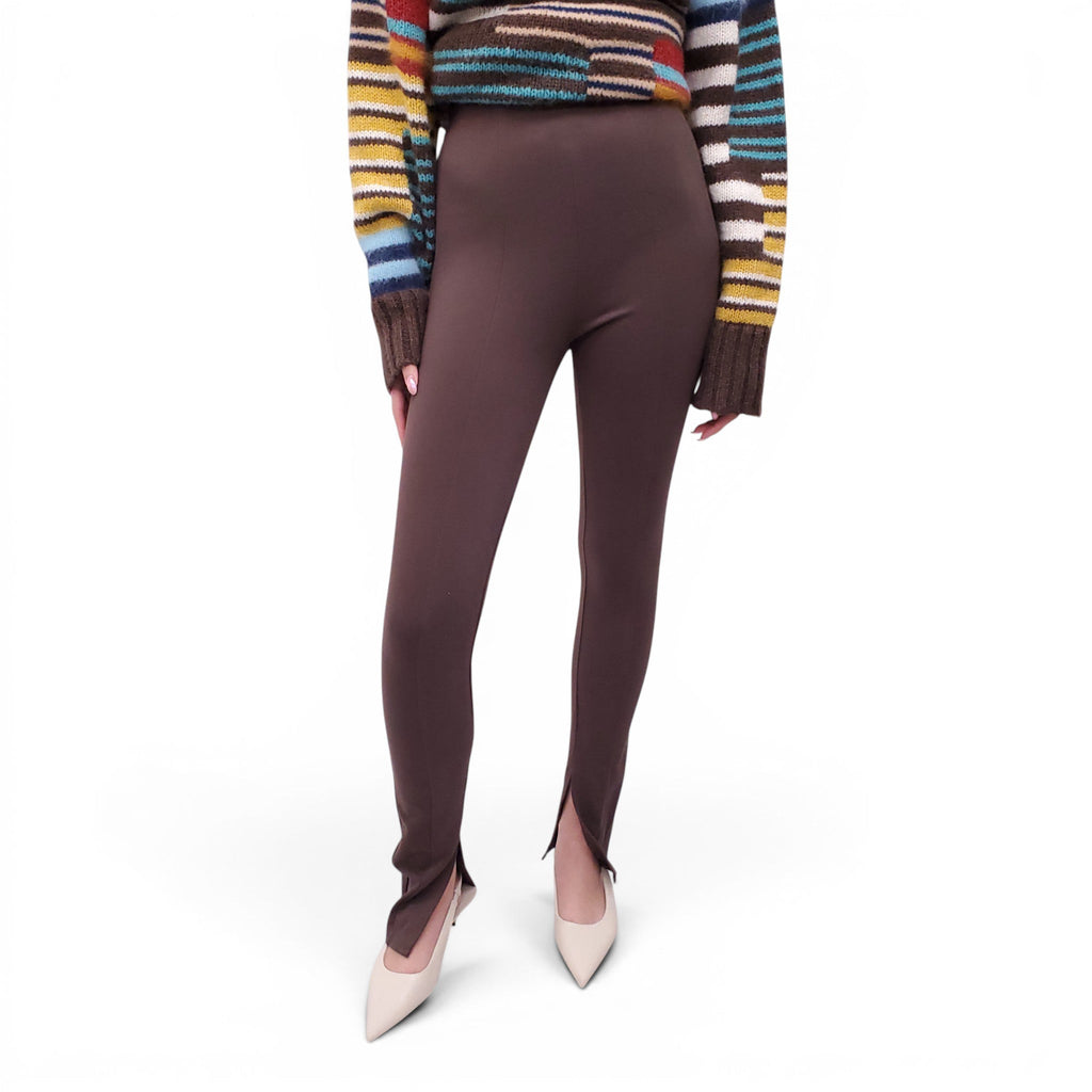ANINE BING BROWN LEGGINGS WITH SLIT - SIZE 34