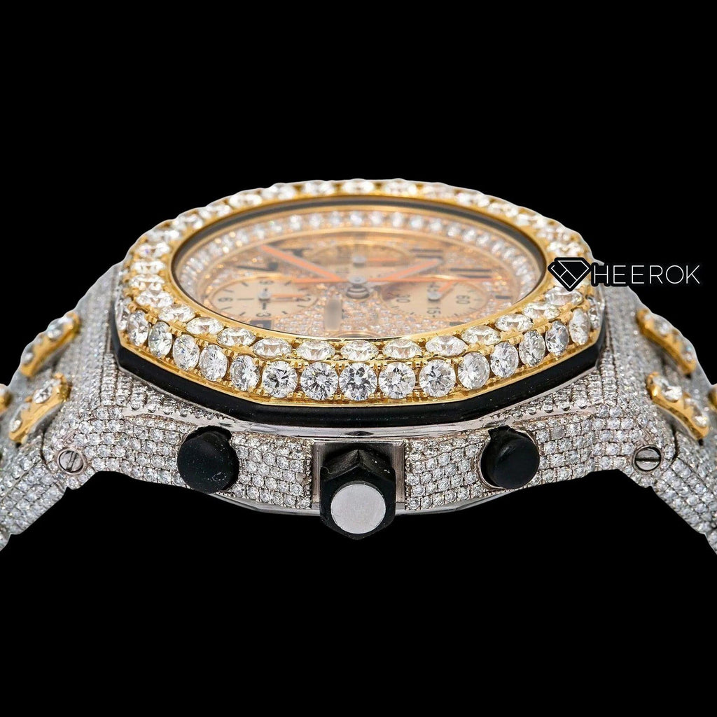 AP Royal Oak Offshore Chronograph Yellow Gold Dial Standard Numerals Large Round Diamond Bezel Two Tone Yellow Gold Moissanite Diamond Watch