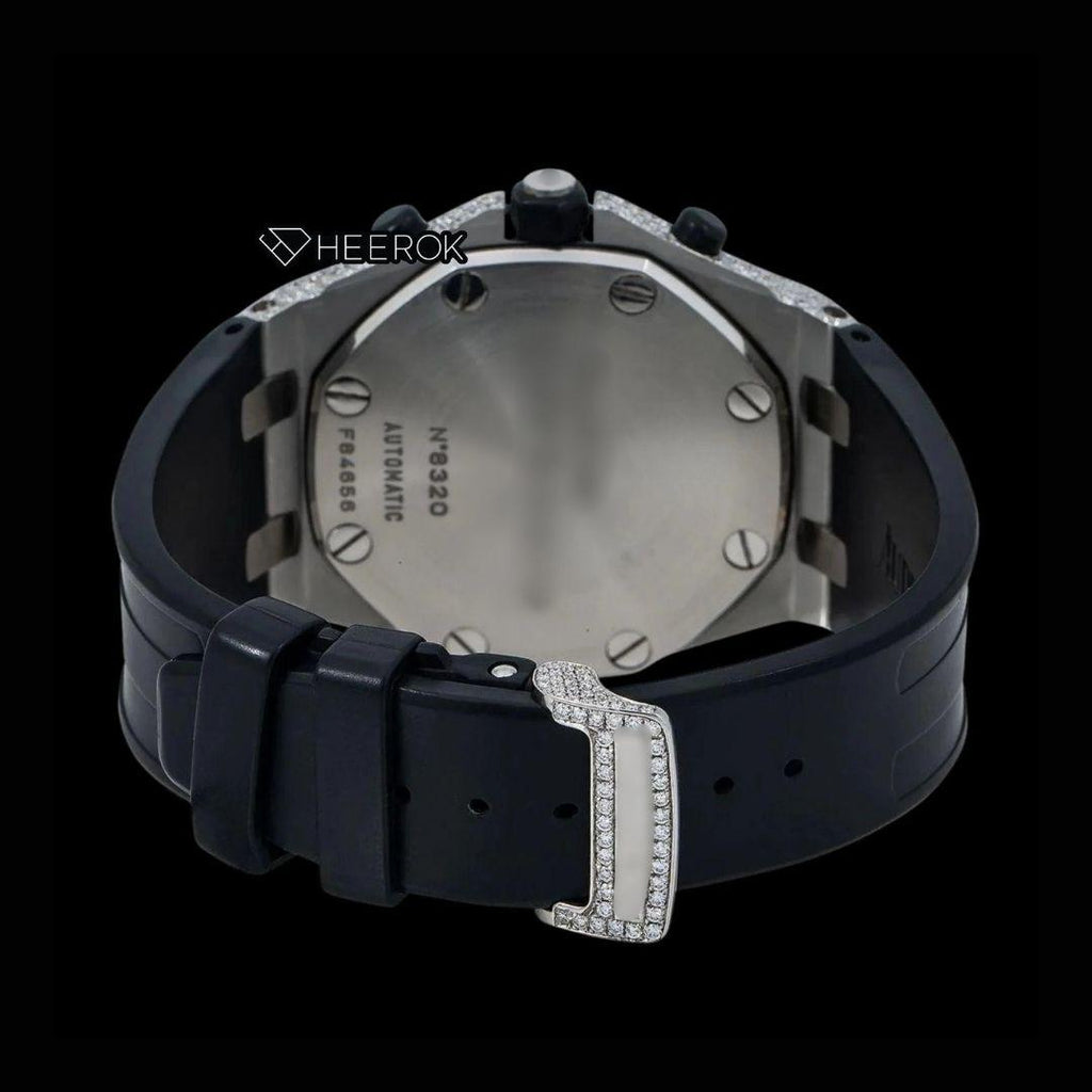 AP Royal Oak Offshore Standard Numerals Chronograph Black Dial Diamond Bezel Black Rubber Strap Semi Iced Out Moissanite Watch