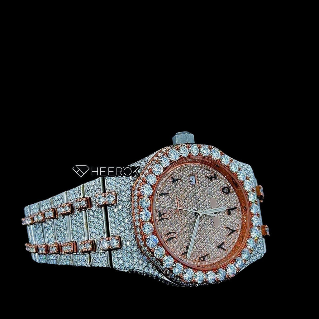AP Royal Oak Rose Gold Dial Arabic Numerals Diamond Bezel Two Tone Rose Gold Moissanite Diamond Bracelet