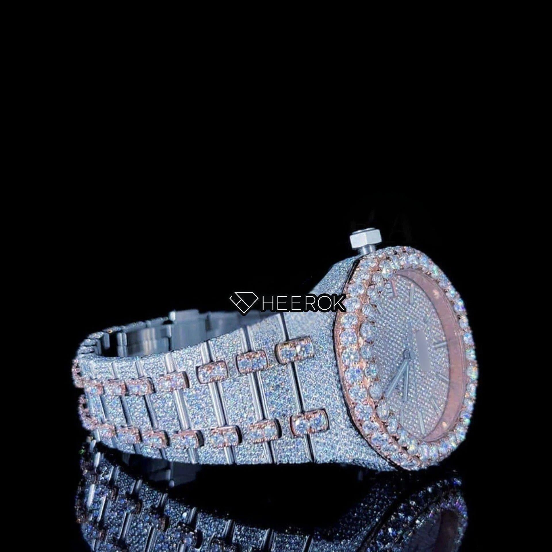 AP Royal Oak Rose Gold Dial Stick Markers Diamond Bezel Two Tone Rose Gold Moissanite Diamond Bracelet
