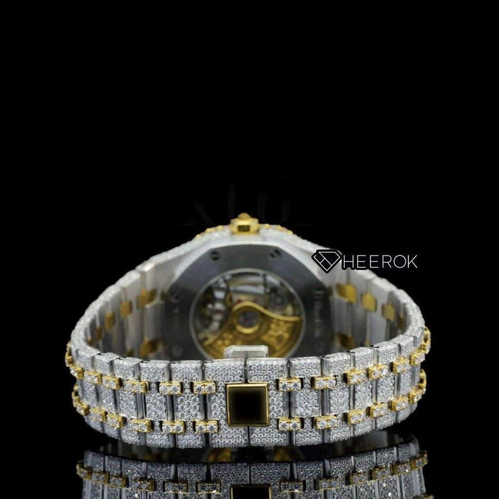 AP Royal Oak Yellow Dial Arabic Numerals Diamond Bezel Two Tone Yellow Gold Moissanite Diamond Bracelet