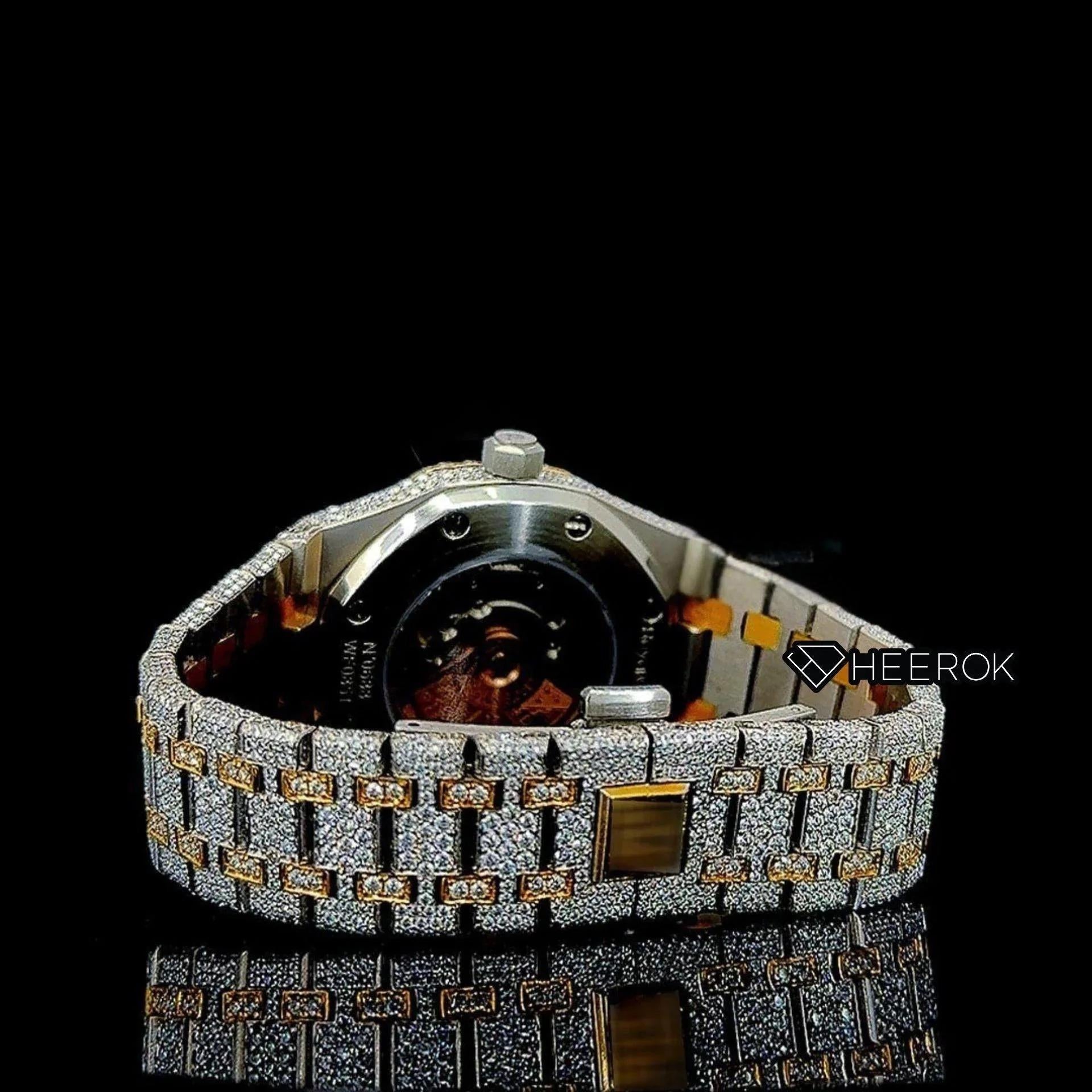 AP Royal Oak Yellow Dial Black Arabic Numerals Diamond Bezel Two Tone Yellow Gold Moissanite Diamond