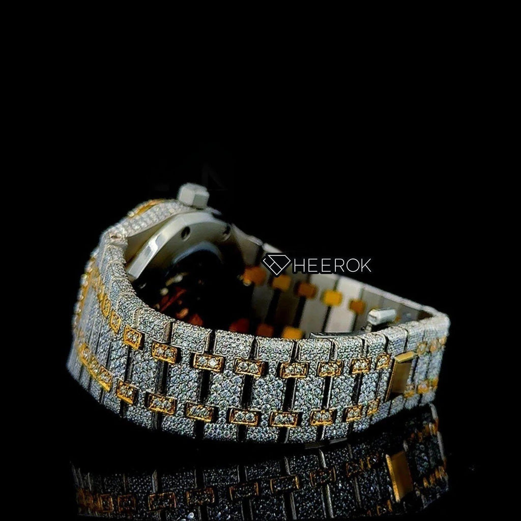 AP Royal Oak Yellow Dial Black Arabic Numerals Diamond Bezel Two Tone Yellow Gold Moissanite Diamond For Women