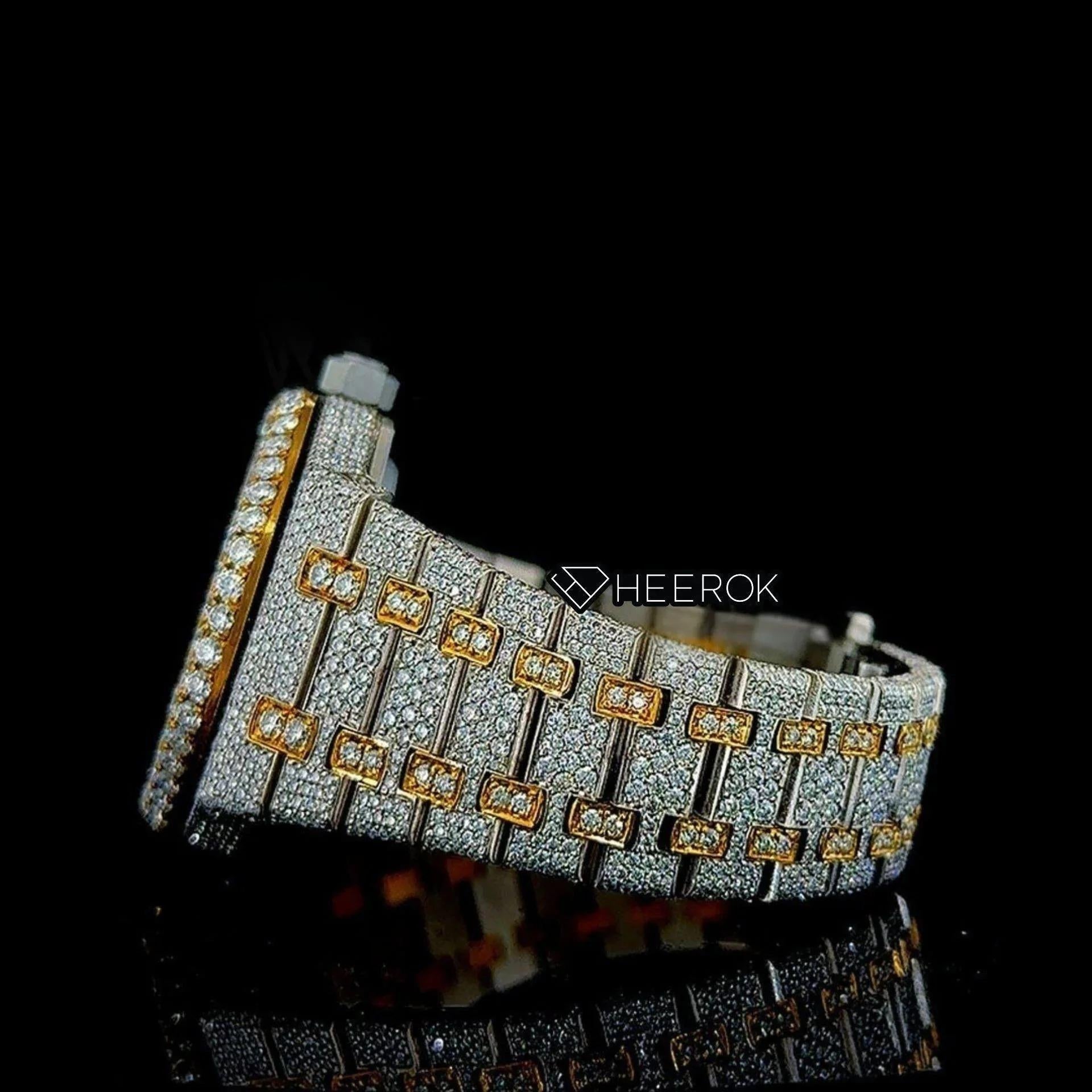 AP Royal Oak Yellow Dial Black Arabic Numerals Diamond Bezel Two Tone Yellow Gold Moissanite Diamond