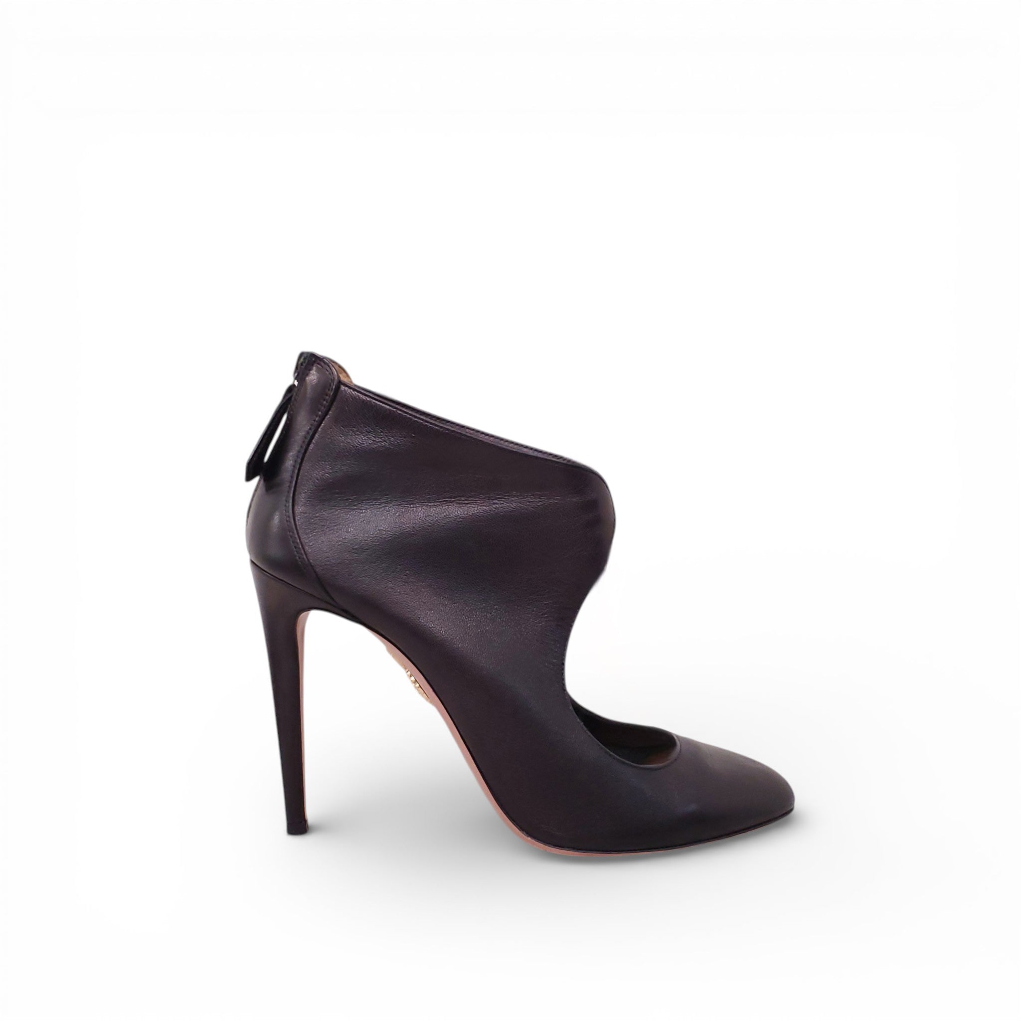 AQUAZZURA BLACK LEATHER CUTOUT BOOTIES - SIZE 40